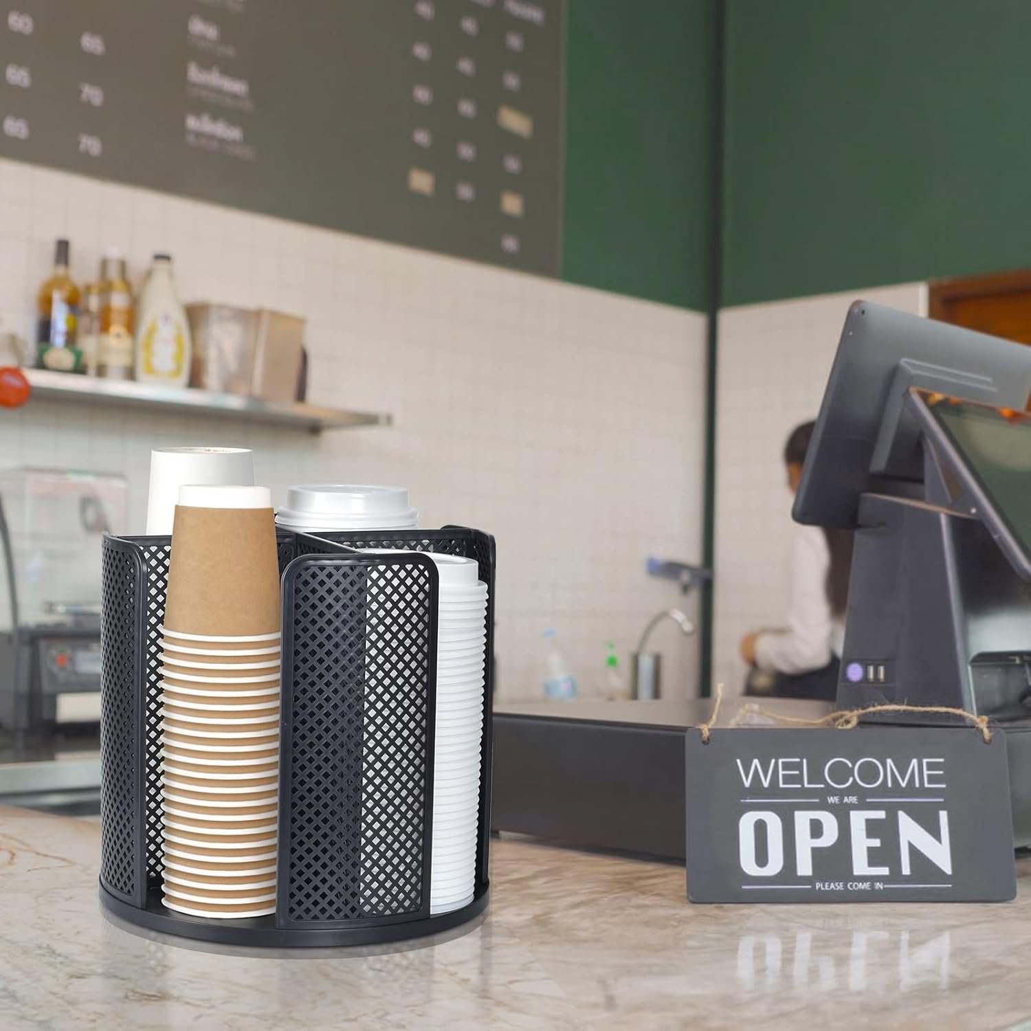 Organisateur de Tasses et Couvercles, Distributeur de Tasses à Café Rotatif 360° pour Tasses Jetables en Plastique et Papier de 5 à 16 oz, 4 Compartiments Détachables, Vente en Gros de Fabricant, Noir Organisateur de Tasses et Couvercles, Distributeur de Tasses à Café Rotatif 360° pour Tasses Jetables en Plastique et Papier de 5 à 16 oz, 4 Compartiments Détachables, Vente en Gros de Fabricant, Noir