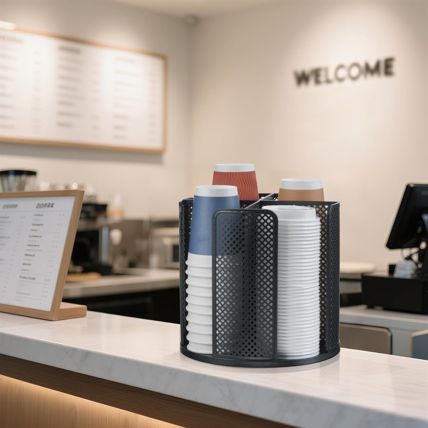 Organisateur de Tasses et Couvercles, Distributeur de Tasses à Café Rotatif 360° pour Tasses Jetables en Plastique et Papier de 5 à 16 oz, 4 Compartiments Détachables, Vente en Gros de Fabricant, Noir Organisateur de Tasses et Couvercles, Distributeur de Tasses à Café Rotatif 360° pour Tasses Jetables en Plastique et Papier de 5 à 16 oz, 4 Compartiments Détachables, Vente en Gros de Fabricant, Noir