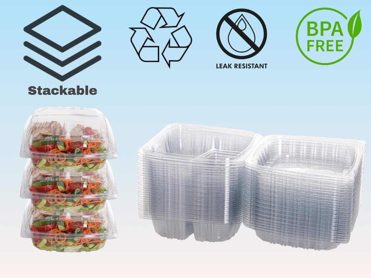 Grossiste contenant alimentaire à emporter, 3 compartiments (Pack de 50 - 8x8x3 3/8), fabriqué par un fournisseur OEM, logo personnalisé disponible.