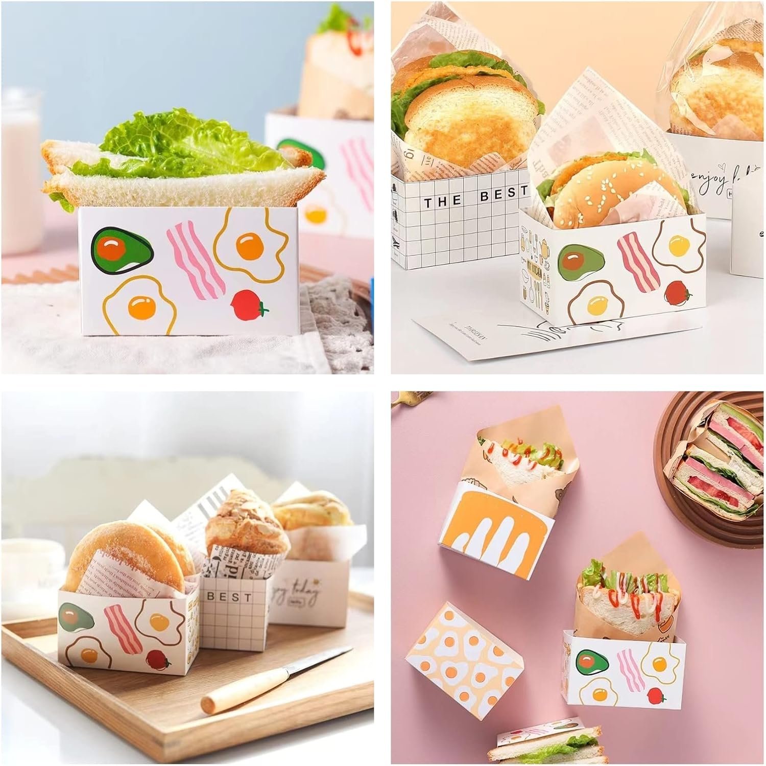 Boîtes à emporter en papier 50 pièces, Logotype Personnalisé, conteneurs à emporter pour mini hamburgers, plateau à pain pour repas à emporter, fournisseur en vente en gros pour restaurants, pique-niques et fêtes.