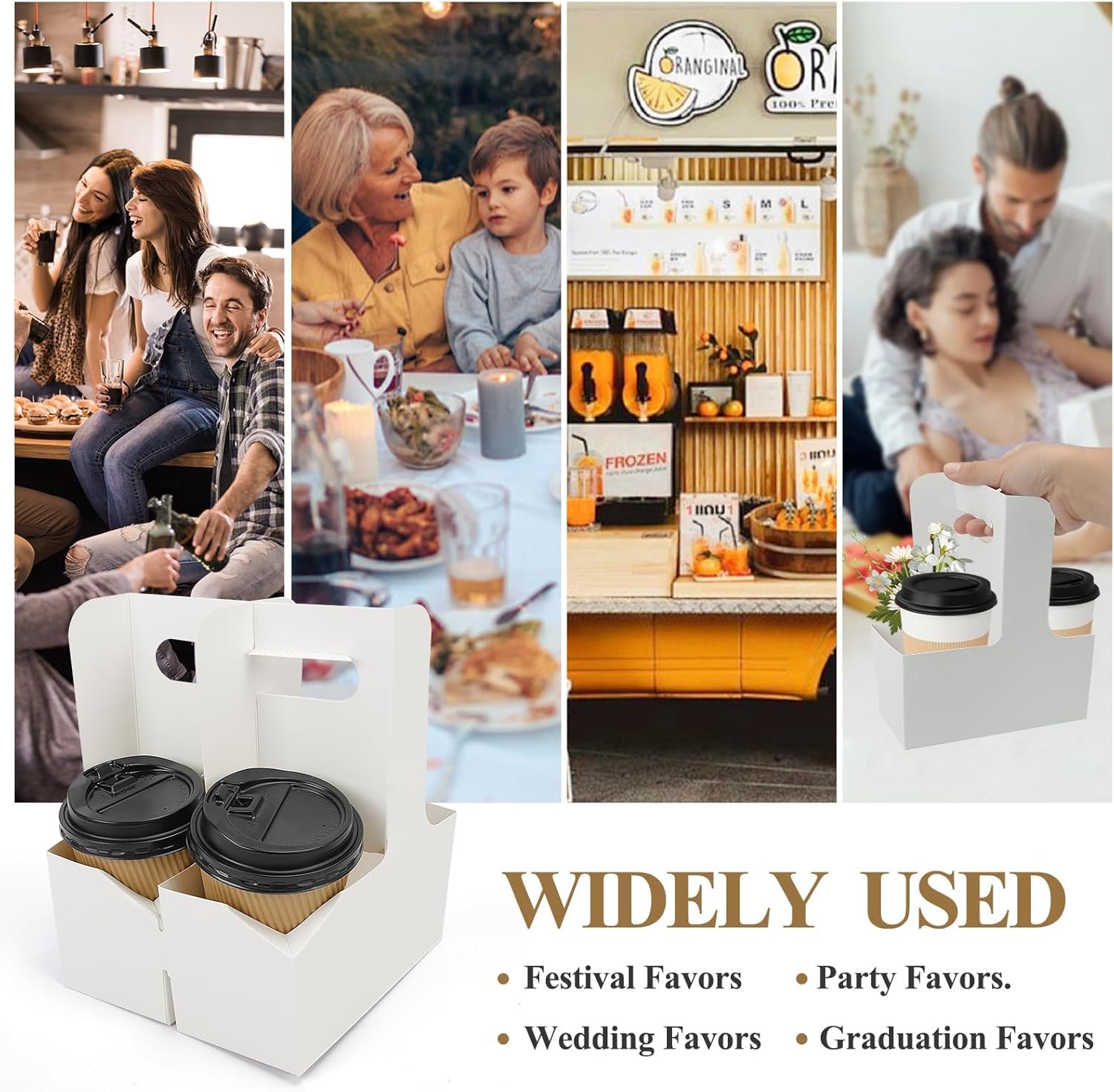 Grossiste porte-gobelets en carton jetables 2 tasses avec poignée, fournisseur de support pour boissons à emporter, OEM, blanc (20P)