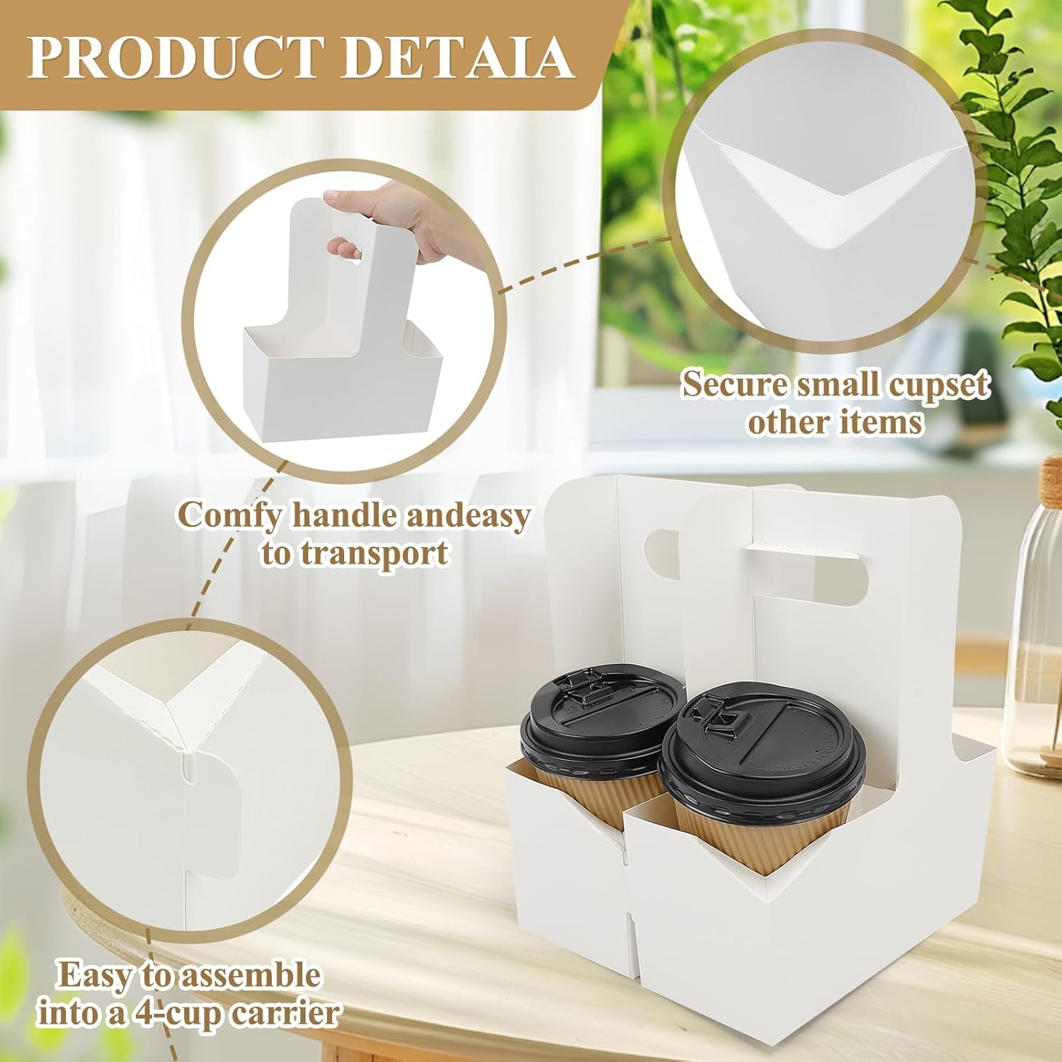 Grossiste porte-gobelets en carton jetables 2 tasses avec poignée, fournisseur de support pour boissons à emporter, OEM, blanc (20P)