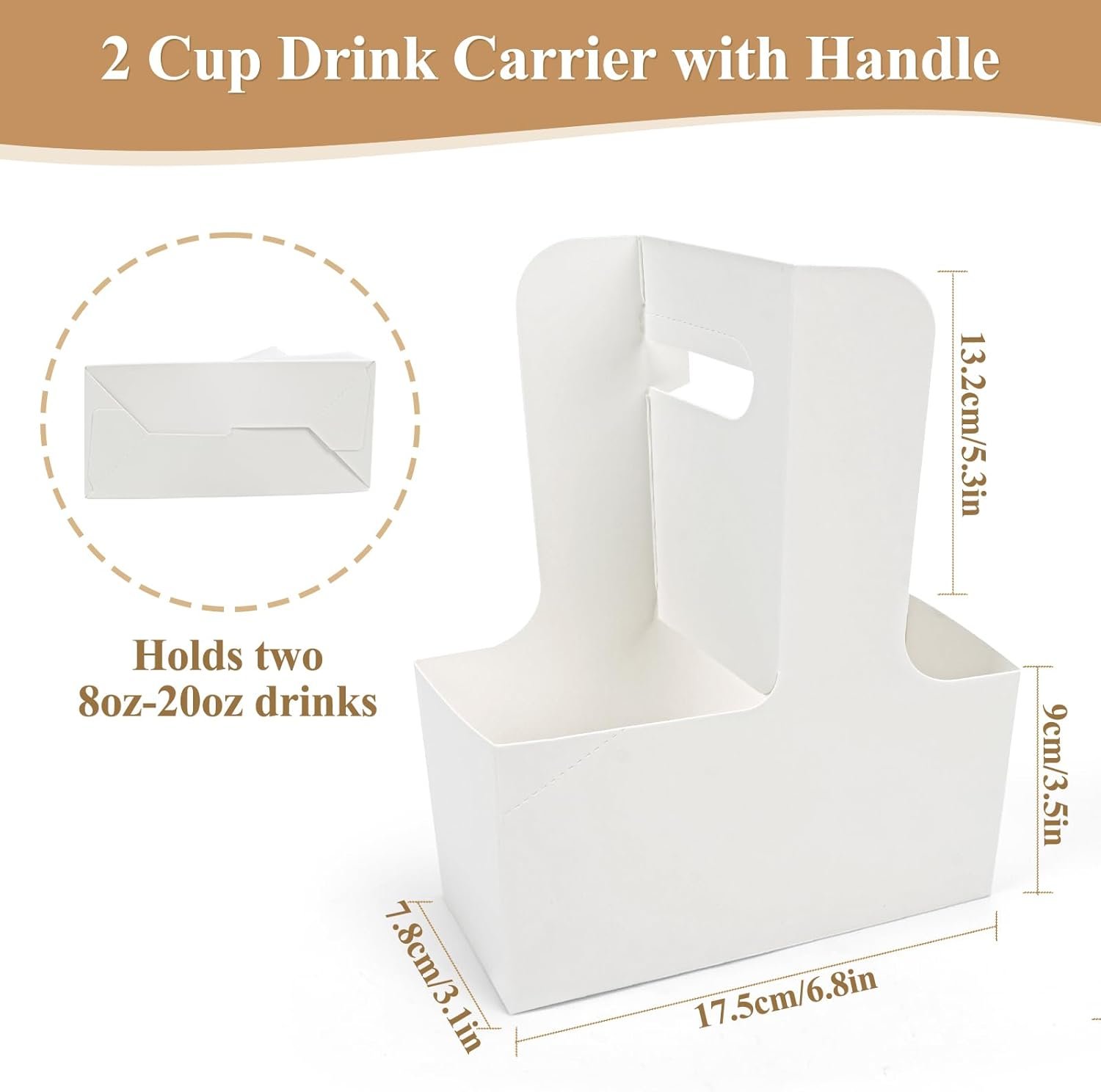 Grossiste porte-gobelets en carton jetables 2 tasses avec poignée, fournisseur de support pour boissons à emporter, OEM, blanc (20P)