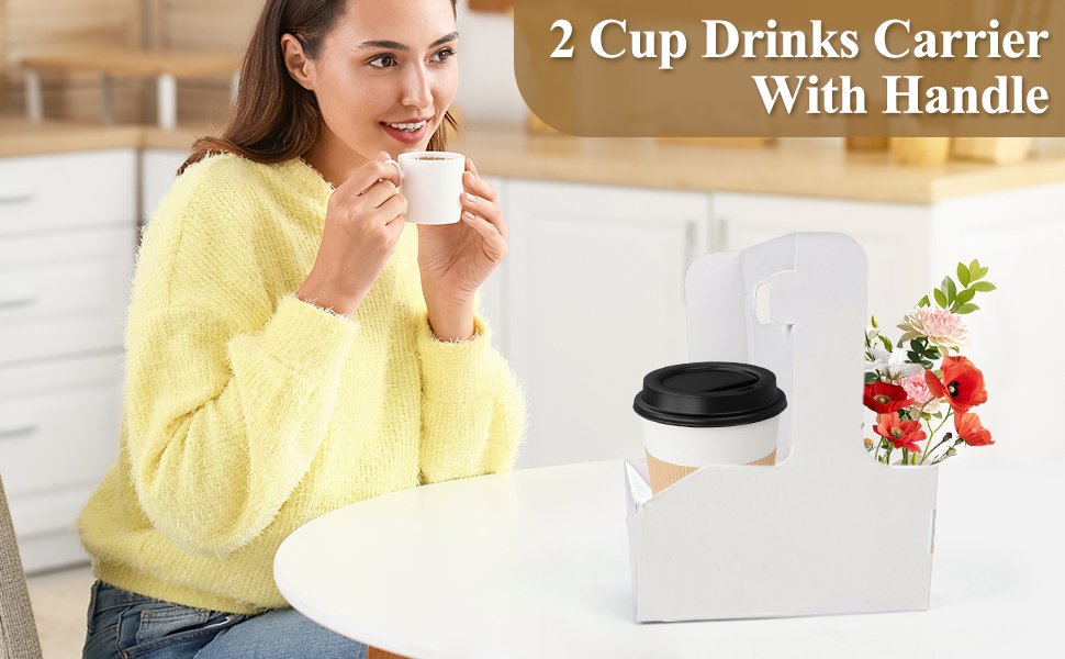 Grossiste porte-gobelets en carton jetables 2 tasses avec poignée, fournisseur de support pour boissons à emporter, OEM, blanc (20P)