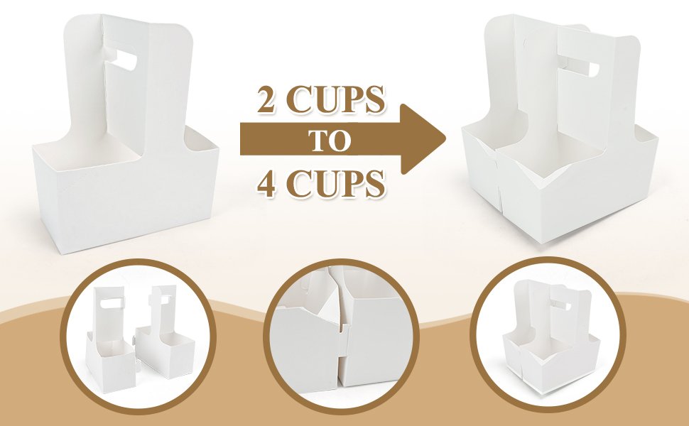 Grossiste porte-gobelets en carton jetables 2 tasses avec poignée, fournisseur de support pour boissons à emporter, OEM, blanc (20P)
