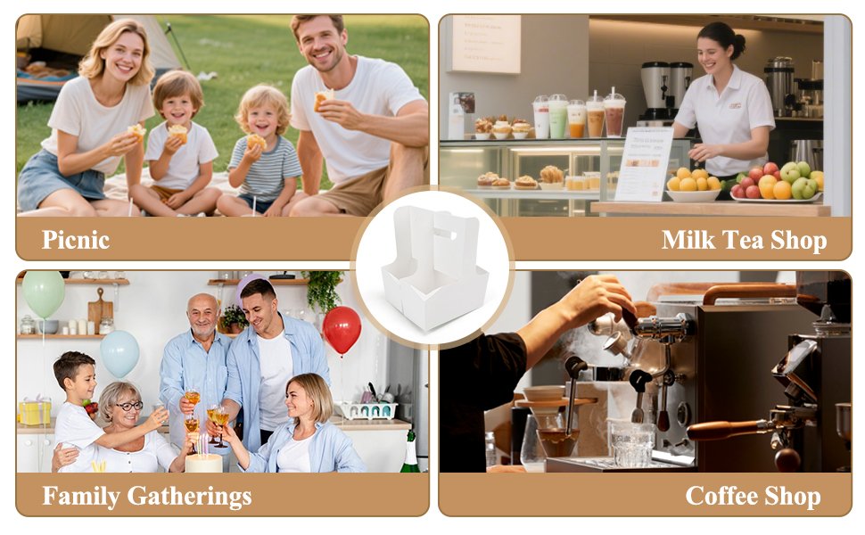 Grossiste porte-gobelets en carton jetables 2 tasses avec poignée, fournisseur de support pour boissons à emporter, OEM, blanc (20P)