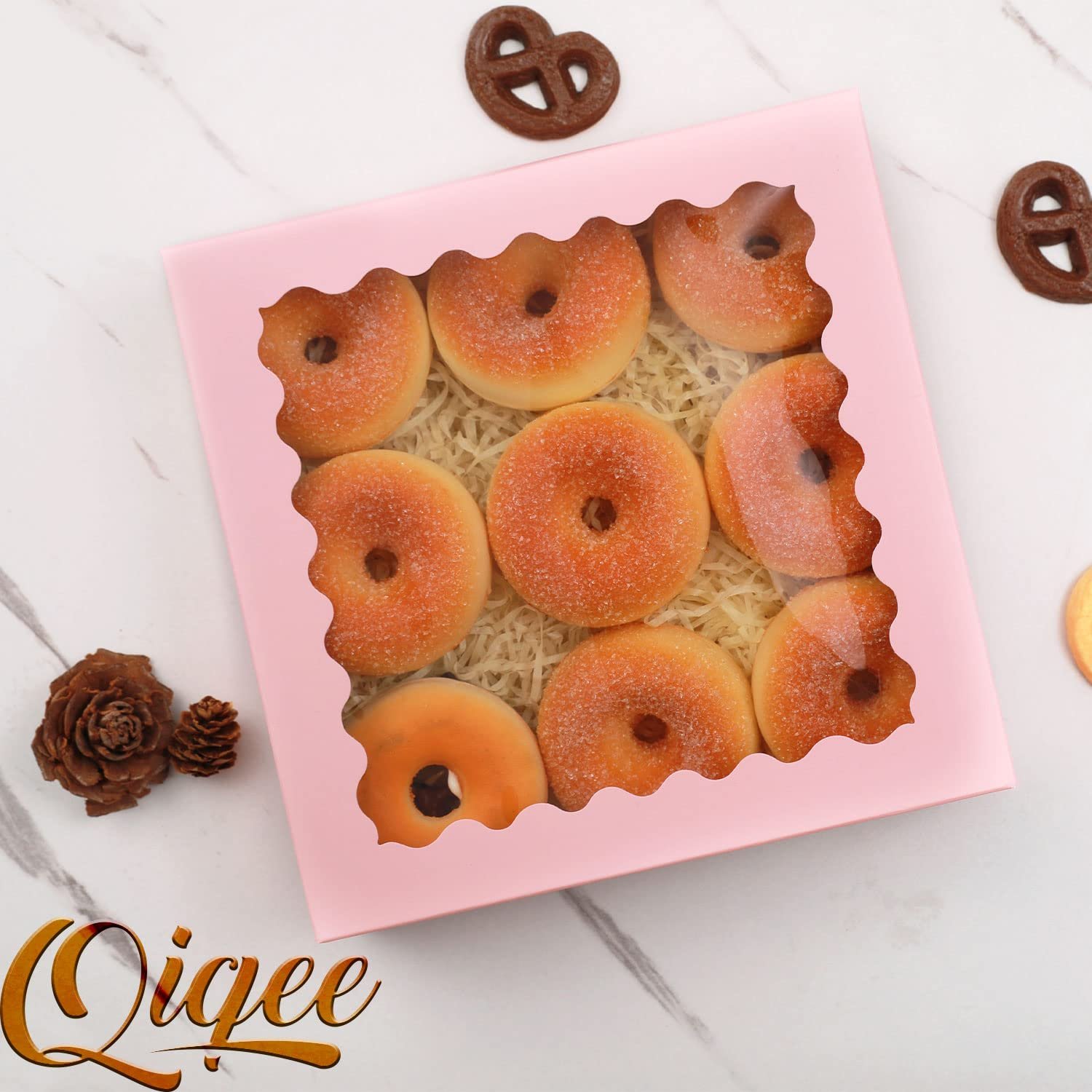 Grossiste en Vrac Boîtes à Pâtisserie Roses Auto-pop-up 50 Paquets 8x8x2.5 pouces Avec Fenêtre, Fabricant de Logo Personnalisé et Vente en Gros.