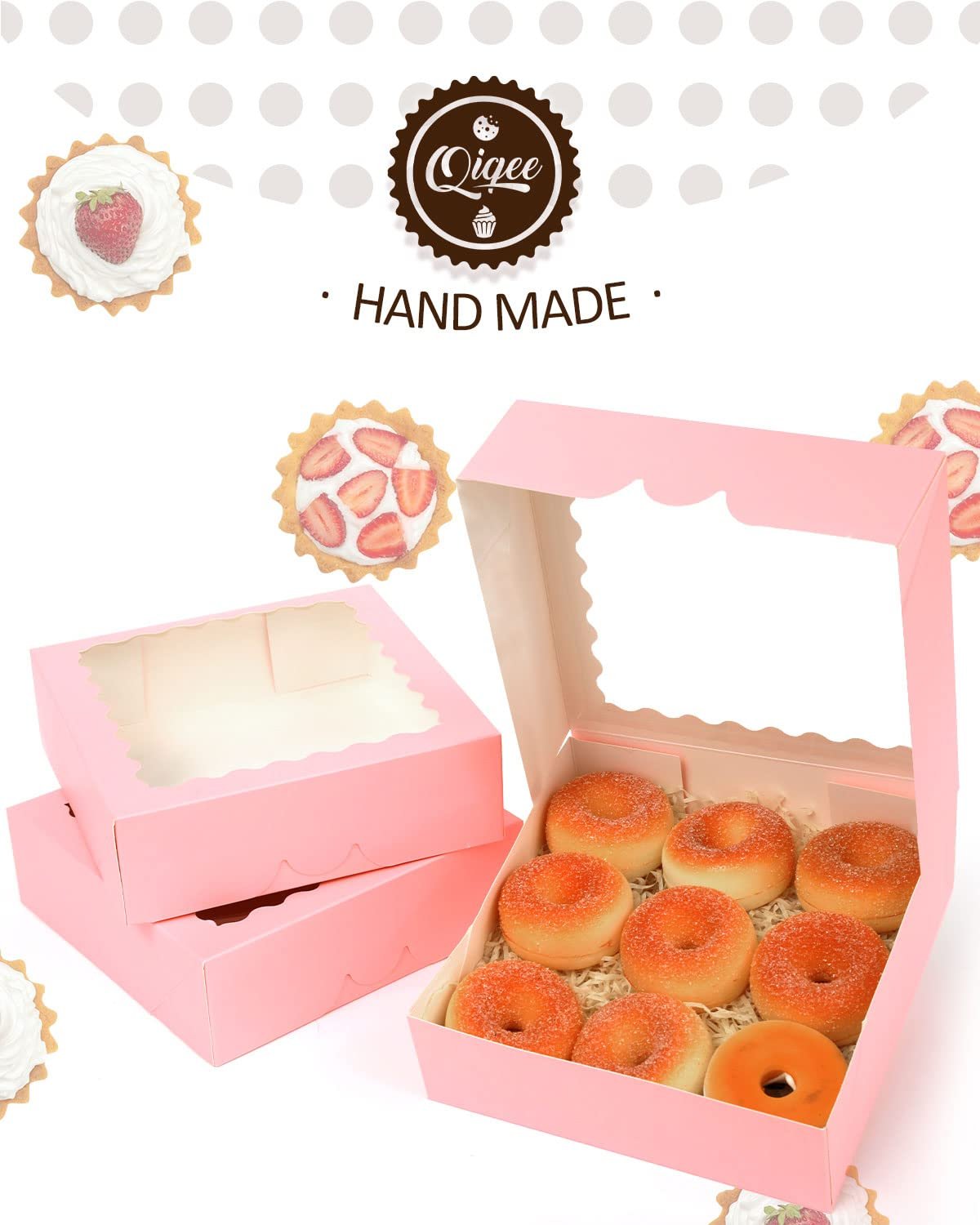 Grossiste en Vrac Boîtes à Pâtisserie Roses Auto-pop-up 50 Paquets 8x8x2.5 pouces Avec Fenêtre, Fabricant de Logo Personnalisé et Vente en Gros.