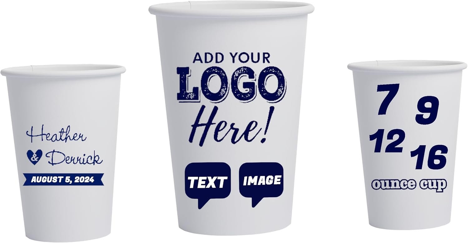 Grossiste en 60-200pcs de gobelets en papier personnalisés, gobelets à logo personnalisé pour café, événement, mariage (9oz) - Fournisseur spécialisé en vente en gros.