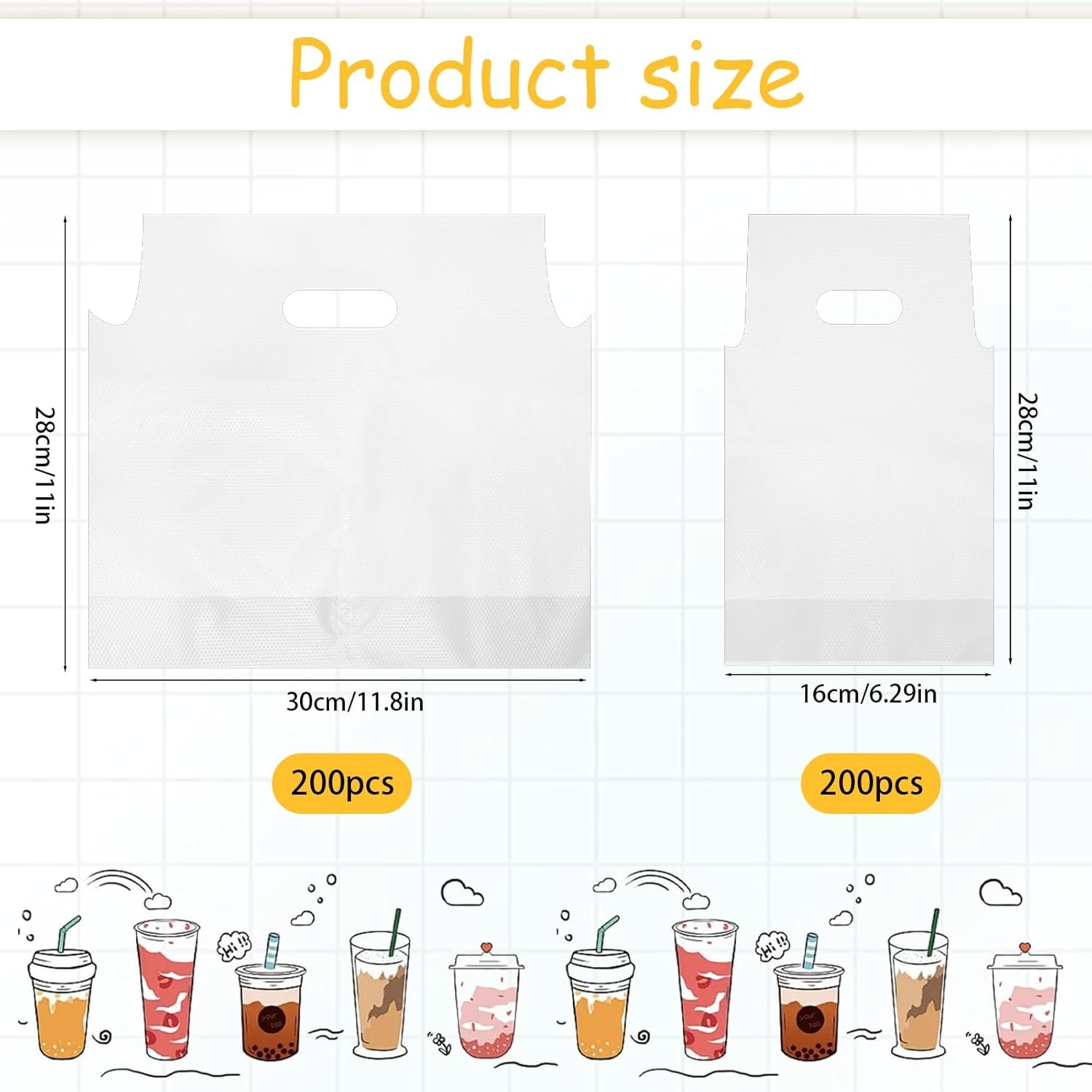 Grossiste de sacs à boissons jetables avec poignée 400 Pcs 2 porte-gobelets pour café à emporter, Logo Personnalisé pour la livraison, Fournisseur de sacs clairs pour boissons, jus, lait et thé.