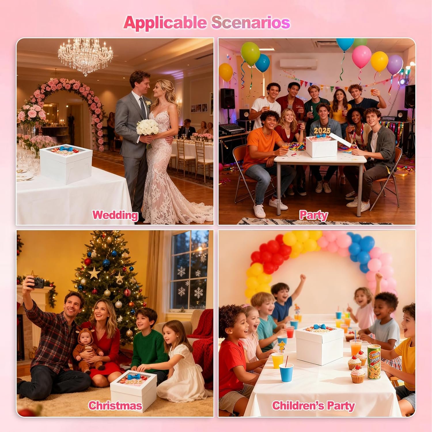 Grossiste en boîte à gâteaux 10 pouces, boîte de transport de 10x10x8 pouces avec grande fenêtre transparente, idéale pour les mariages, anniversaires et occasions spéciales. Fabricant spécialisé dans la vente en gros de pâtissiers, cookies, tartes et cupcakes. Logo personnalisé disponible pour une marque blanche.