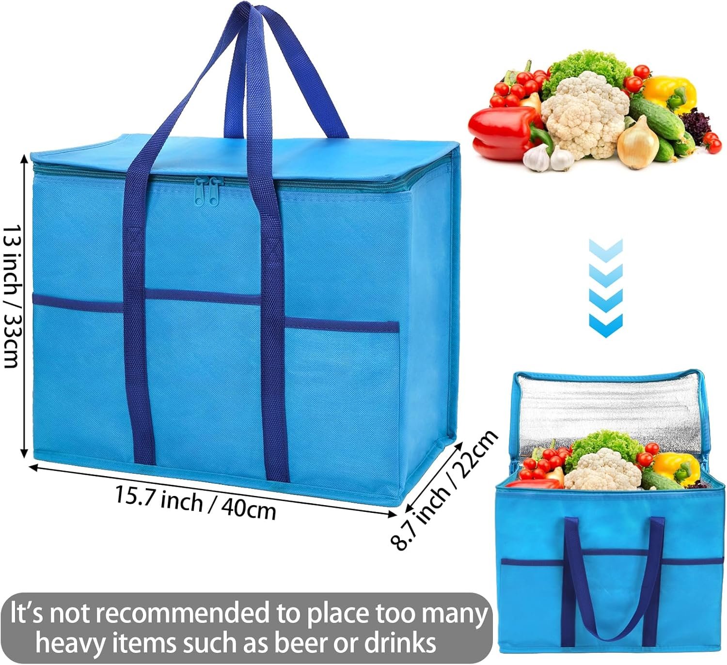 Grossiste sacs de courses isothermes réutilisables 4 pièces, sac réfrigérant pliable avec fond rigide et fermeture zippée, transport de nourriture chaude ou froide, fabricant de solutions durables en gros.