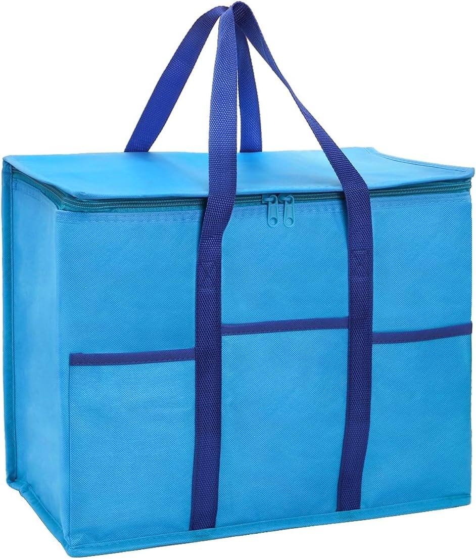 Grossiste sacs de courses isothermes réutilisables 4 pièces, sac réfrigérant pliable avec fond rigide et fermeture zippée, transport de nourriture chaude ou froide, fabricant de solutions durables en gros.