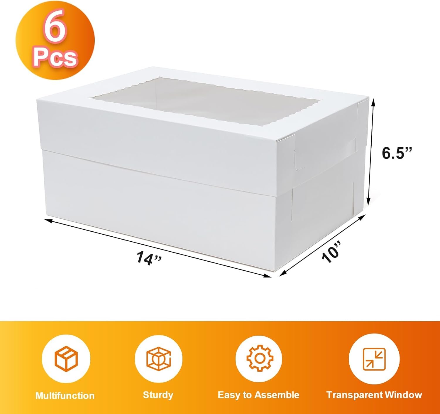 Grossiste en Vrac - 6pcs Boîtes à Gâteaux Rectangulaires 14x10x6.5 avec Fenêtre pour Pâtisseries, OEM, Fournisseur de Conditionnement en Carton Blanc Grossiste en Vrac - 6pcs Boîtes à Gâteaux Rectangulaires 14x10x6.5 avec Fenêtre pour Pâtisseries, OEM, Fournisseur de Conditionnement en Carton Blanc