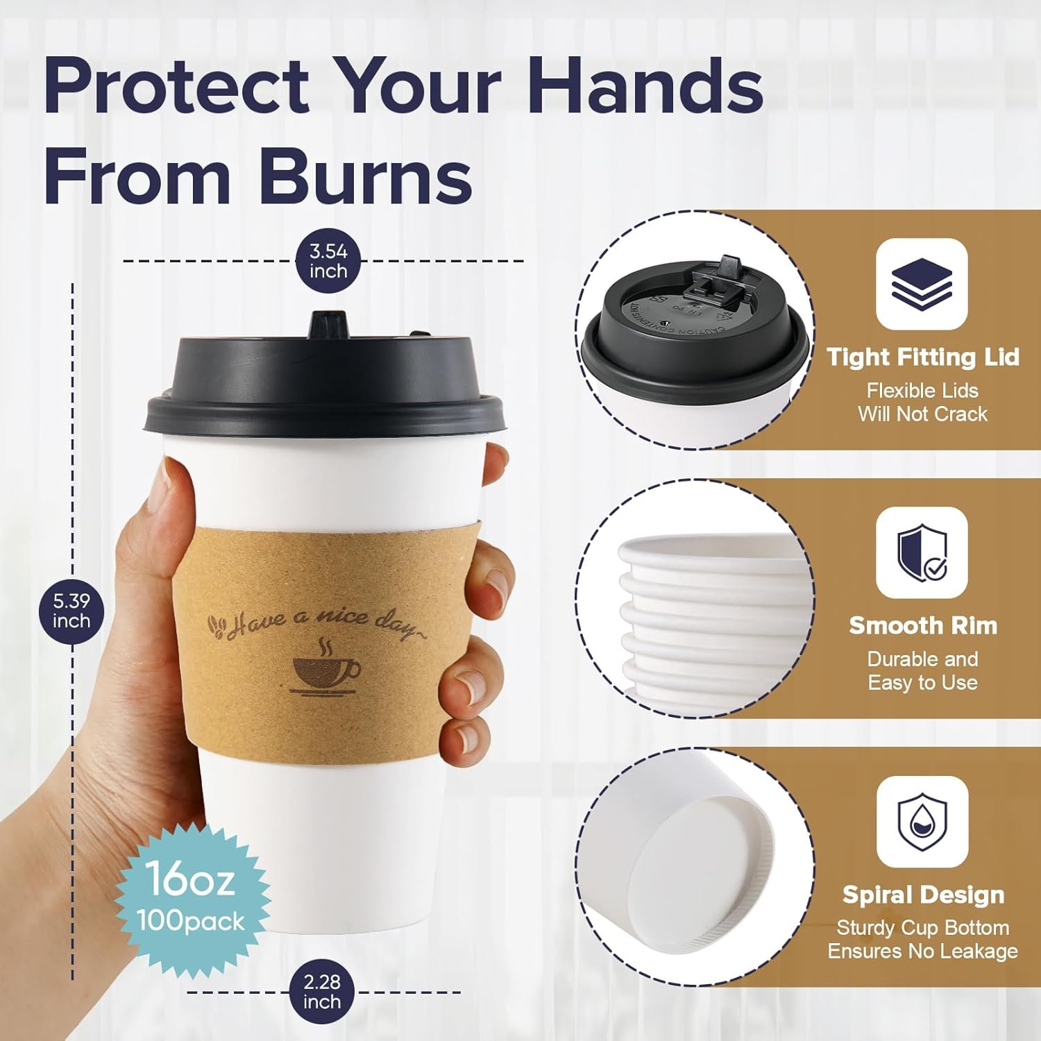 Grossiste de gobelets à café jetables 16 oz avec couvercles et manchons en kraft, logo personnalisé, fabrication de qualité, vente en gros pour bureau, café, restauration, événements et trajets quotidiens.