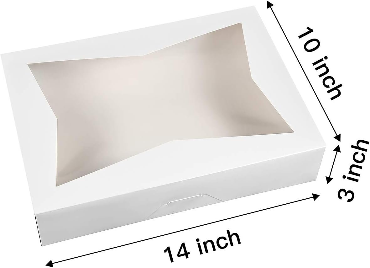 Grossiste en Vrac de Boîtes à Gâteaux Blanches 14 x 10 x 3 pouces avec Fenêtres en PVC, Logo Personnalisé et Qualité Fournisseur pour Pâtisseries