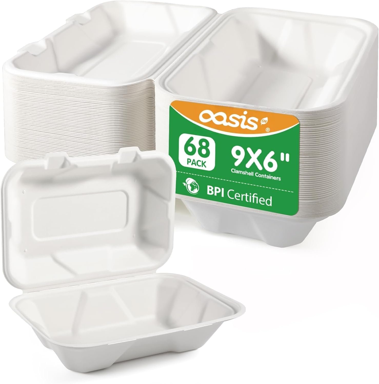 Grossiste en 68-pack de Conteneurs Alimentaires à Emporter 9x6", Boîtes à Lunch Compostables Écologiques et Biodegradables, Fabricant de Solutions en Papier à Usage Unique avec Logo Personnalisé.