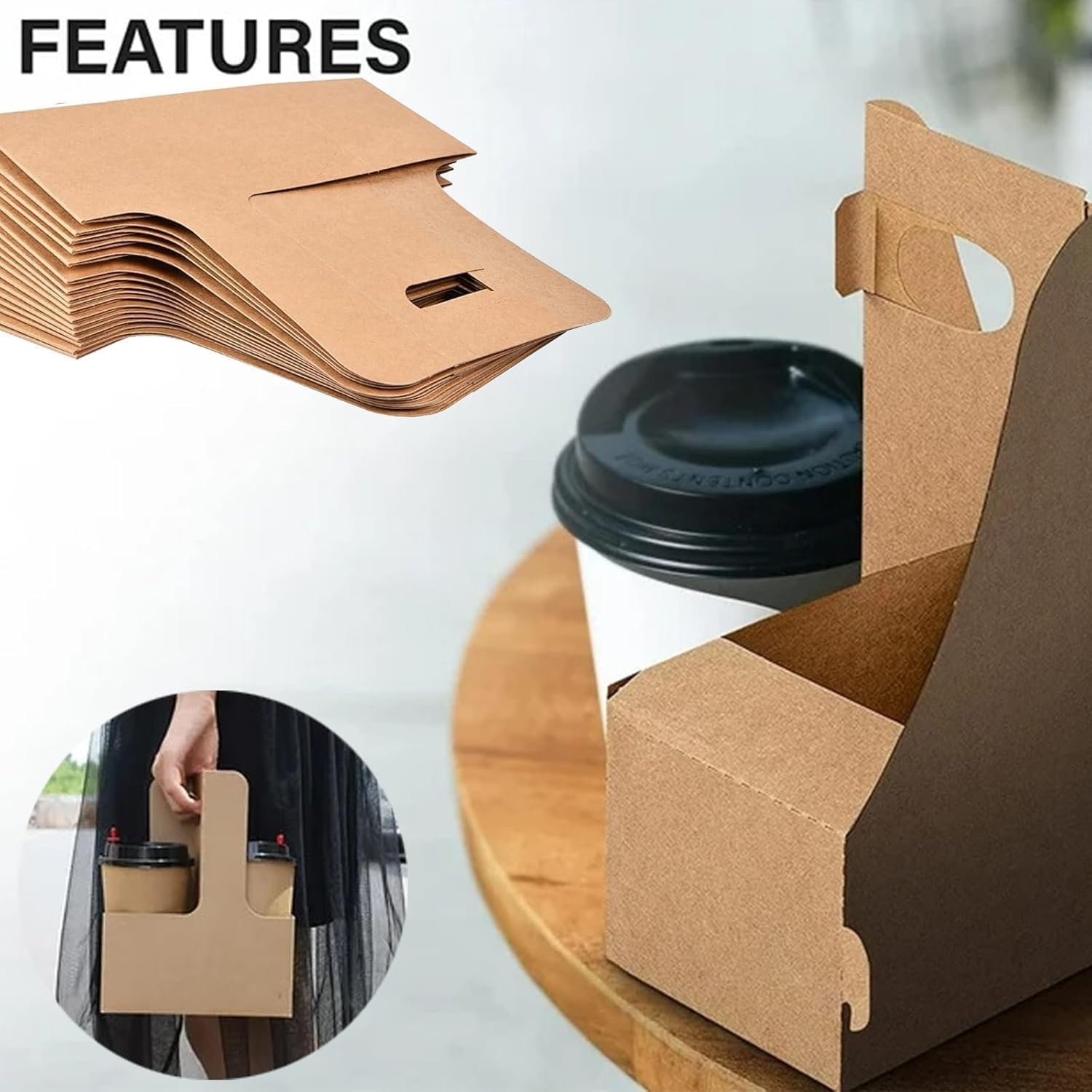Grossiste en Vrac : Pack de 20 porte-gobelets Kraft avec poignées, support en papier jetable pour 2 boissons chaudes ou froides, idéal pour les restaurants, les cafés et la livraison à emporter, avec logo personnalisé. Grossiste en Vrac : Pack de 20 porte-gobelets Kraft avec poignées, support en papier jetable pour 2 boissons chaudes ou froides, idéal pour les restaurants, les cafés et la livraison à emporter, avec logo personnalisé.