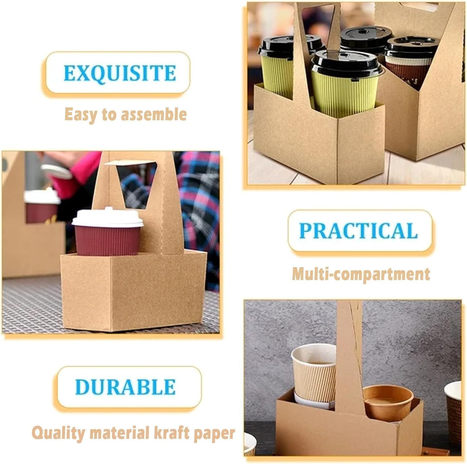 Grossiste en Vrac : Pack de 20 porte-gobelets Kraft avec poignées, support en papier jetable pour 2 boissons chaudes ou froides, idéal pour les restaurants, les cafés et la livraison à emporter, avec logo personnalisé. Grossiste en Vrac : Pack de 20 porte-gobelets Kraft avec poignées, support en papier jetable pour 2 boissons chaudes ou froides, idéal pour les restaurants, les cafés et la livraison à emporter, avec logo personnalisé.