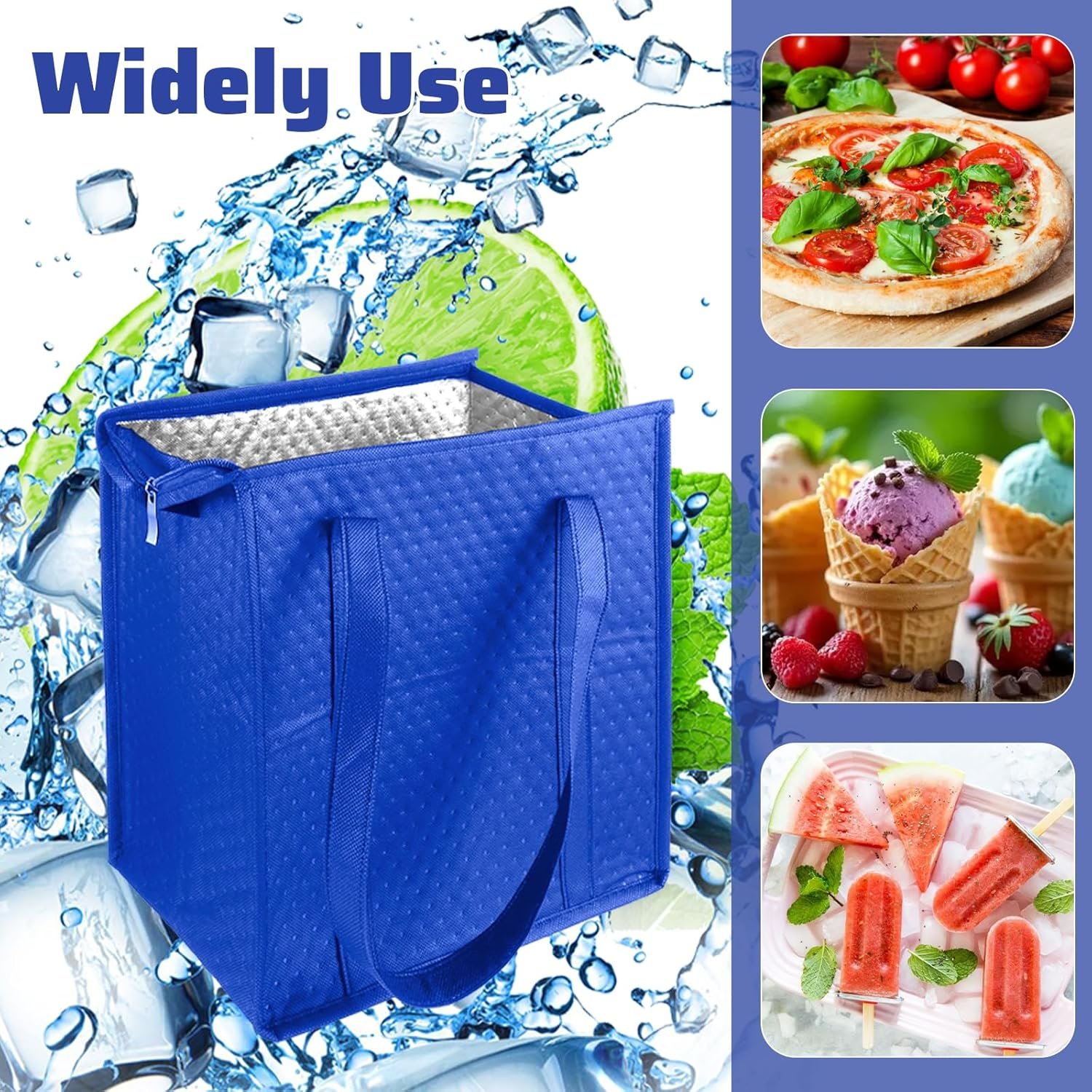 Grossiste Sacs de courses isothermes réutilisables 6 pièces, grandes sacs isolés robustes 13 x 12 x 7 pouces, pour livraison de nourriture avec logos personnalisés, sacs thermiques avec zipper. Fabricant de sacs en vrac.