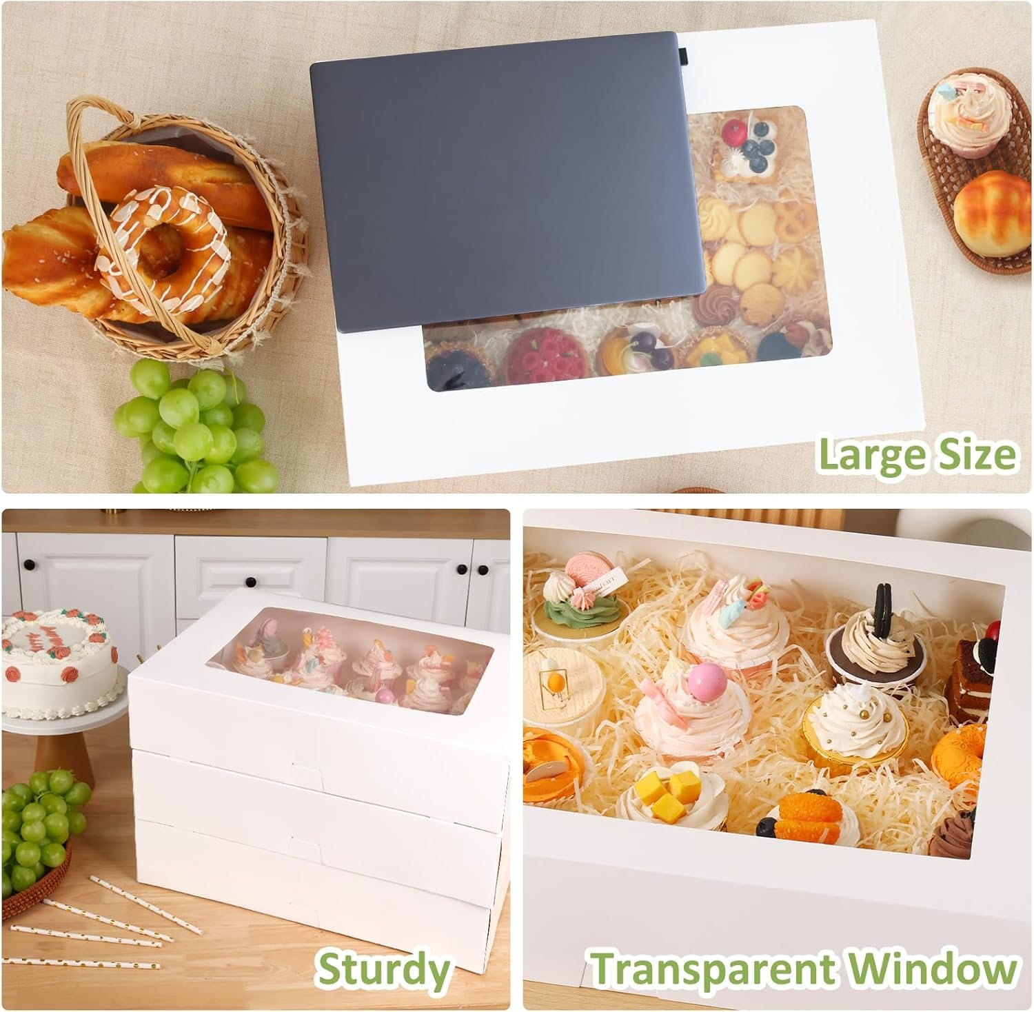 Grossiste 10 pièces de boîtes à gâteaux demi-feuille 19x14x4in avec fenêtre, pour la pâtisserie, OEM pour l'emballage de gâteaux, cookies, donuts et cupcakes. Grossiste 10 pièces de boîtes à gâteaux demi-feuille 19x14x4in avec fenêtre, pour la pâtisserie, OEM pour l'emballage de gâteaux, cookies, donuts et cupcakes.