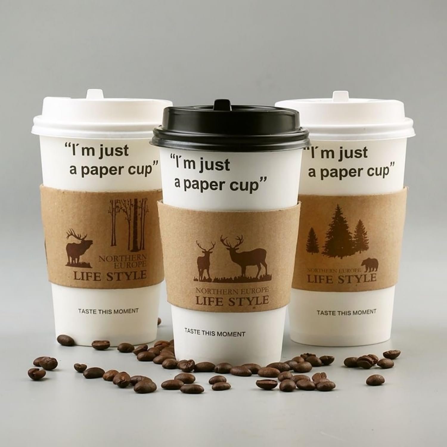 Grossiste en 20-500PCS de manchons à café jetables personnalisés, impression couleur pleine avec logo personnalisé en papier ondulé pour tasses de 12-20oz, fournisseur kraft/blanc.