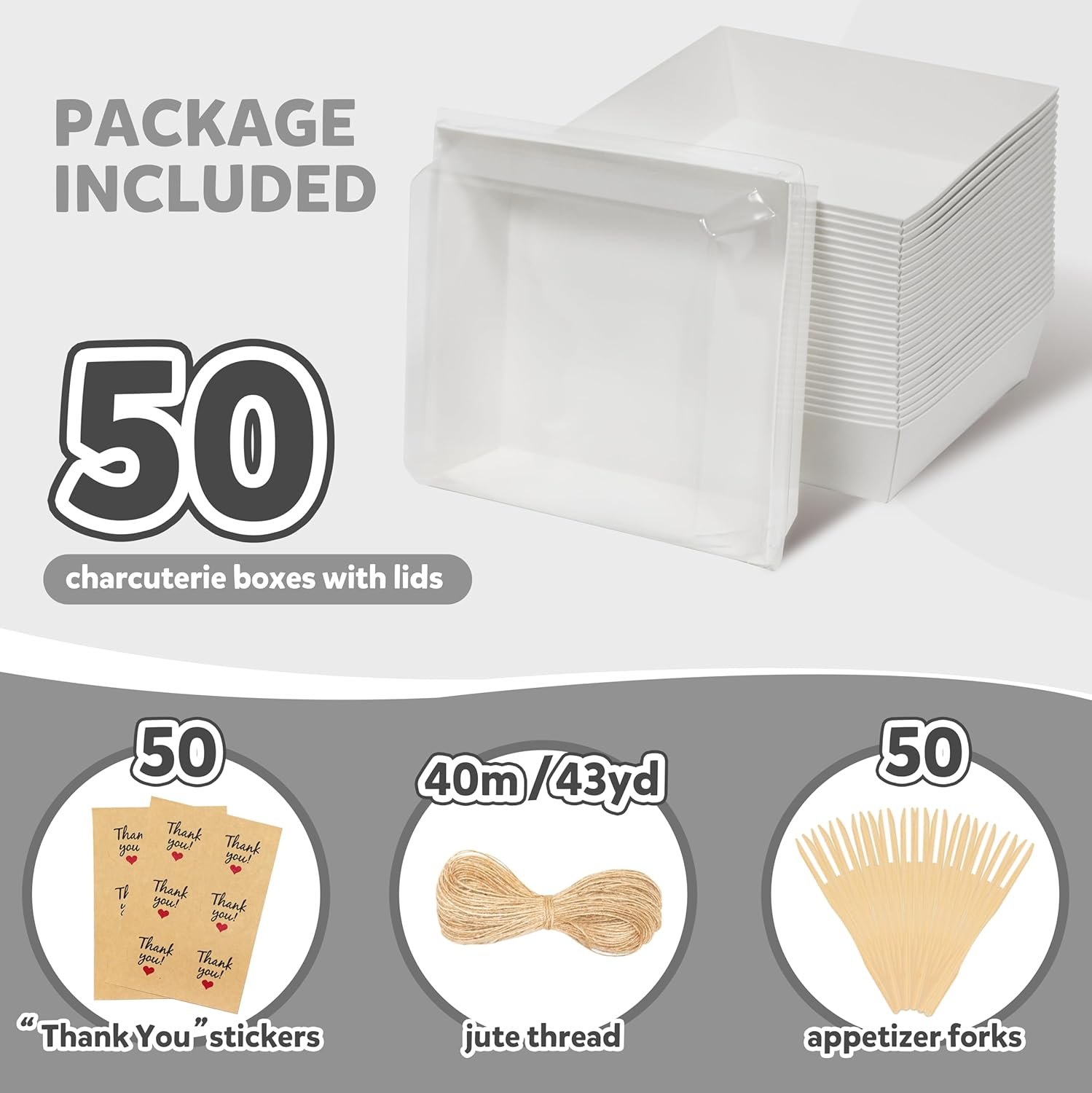 Grossiste en boîtes à charcuterie 50 pièces, conteneurs alimentaires jetables pour part de gâteau, cookies et sandwich, Logo Personnalisé, fournisseur de solutions en gros avec couvercles transparents.