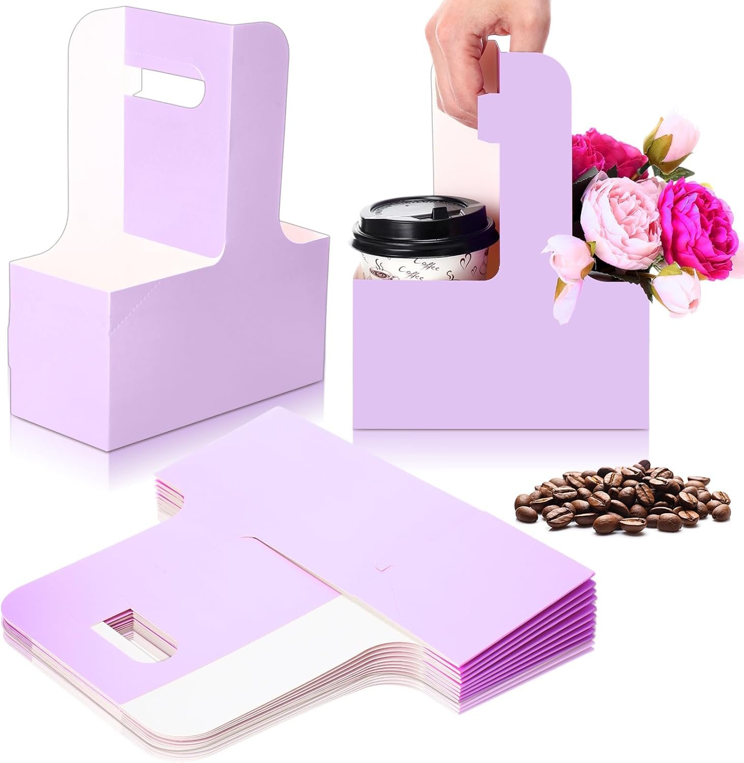 Grossiste 10 Paquet de Carrier À Boissons Jetables de 2 Tasses avec Poignée en Carton pour Café Transportable pour Boissons Chaudes et Froides, Logo Personnalisé pour la Livraison de Nourriture, Fabricant de Soutiens de Tasse.