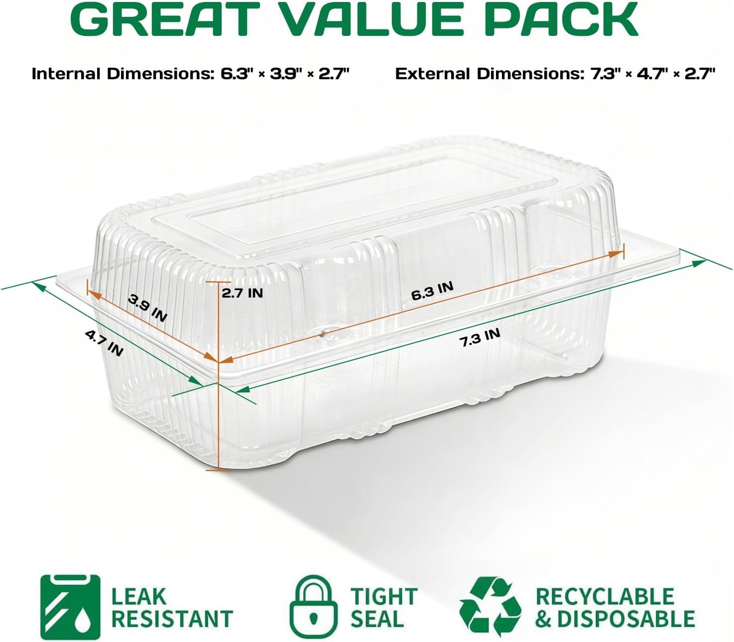 Grossiste Contenant Alimentaire en Plastique Jetable 70 Pcs : Barquette à Charnière Transparente, Taille Interne 6,3
