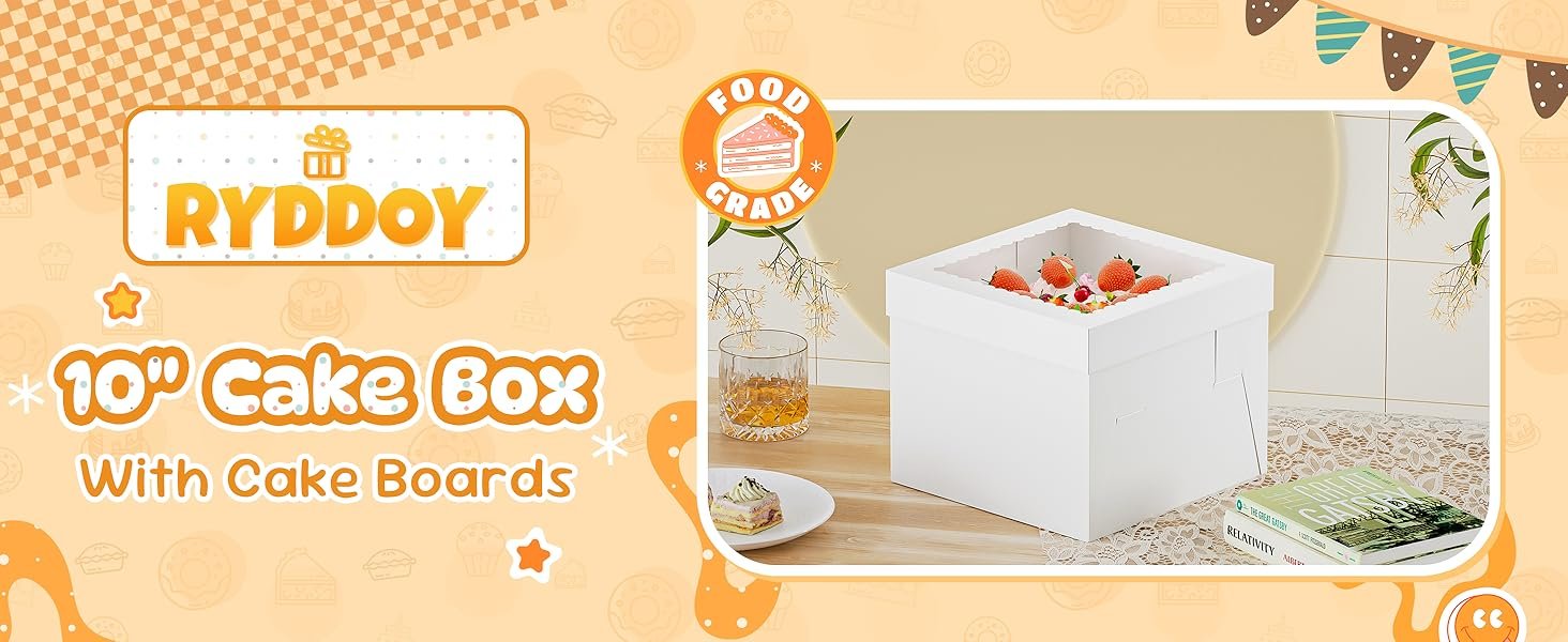 Boîte à gâteau carrée pour vente en gros avec fenêtre, 10x10x8 pouces, 7 pièces, contenant des planches à gâteaux, idéale pour les gâteaux, pâtisseries, cookies, desserts, anniversaires, Fête des Mères, mariages, et logo personnalisé. Fabricant fiable.