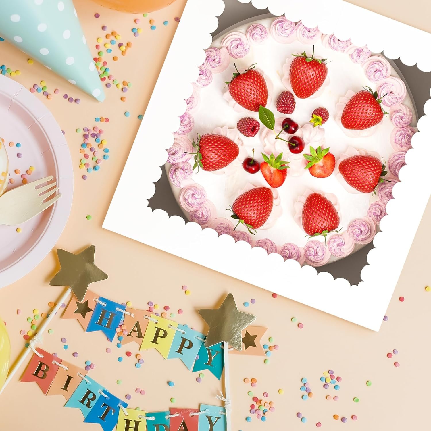 Boîte à gâteau carrée pour vente en gros avec fenêtre, 10x10x8 pouces, 7 pièces, contenant des planches à gâteaux, idéale pour les gâteaux, pâtisseries, cookies, desserts, anniversaires, Fête des Mères, mariages, et logo personnalisé. Fabricant fiable.
