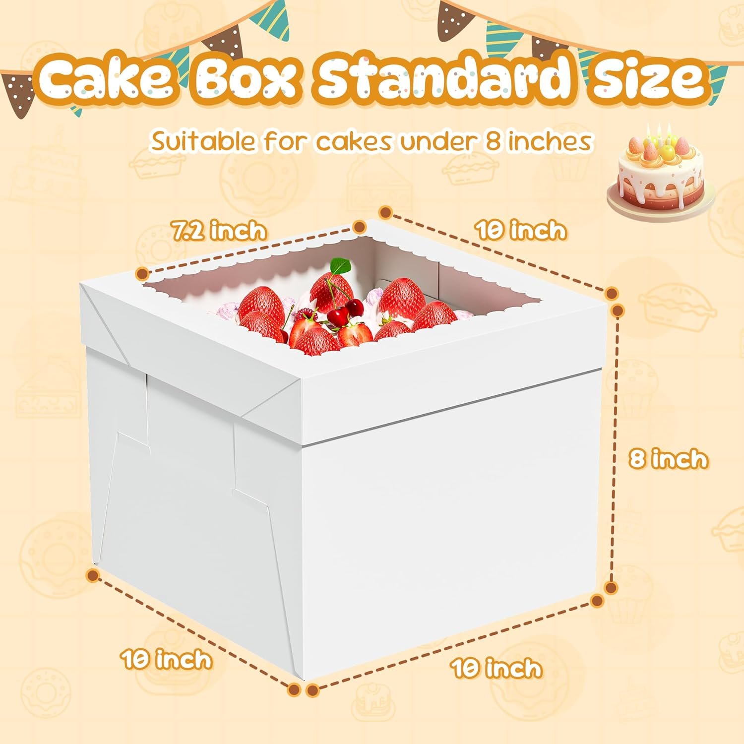 Boîte à gâteau carrée pour vente en gros avec fenêtre, 10x10x8 pouces, 7 pièces, contenant des planches à gâteaux, idéale pour les gâteaux, pâtisseries, cookies, desserts, anniversaires, Fête des Mères, mariages, et logo personnalisé. Fabricant fiable.