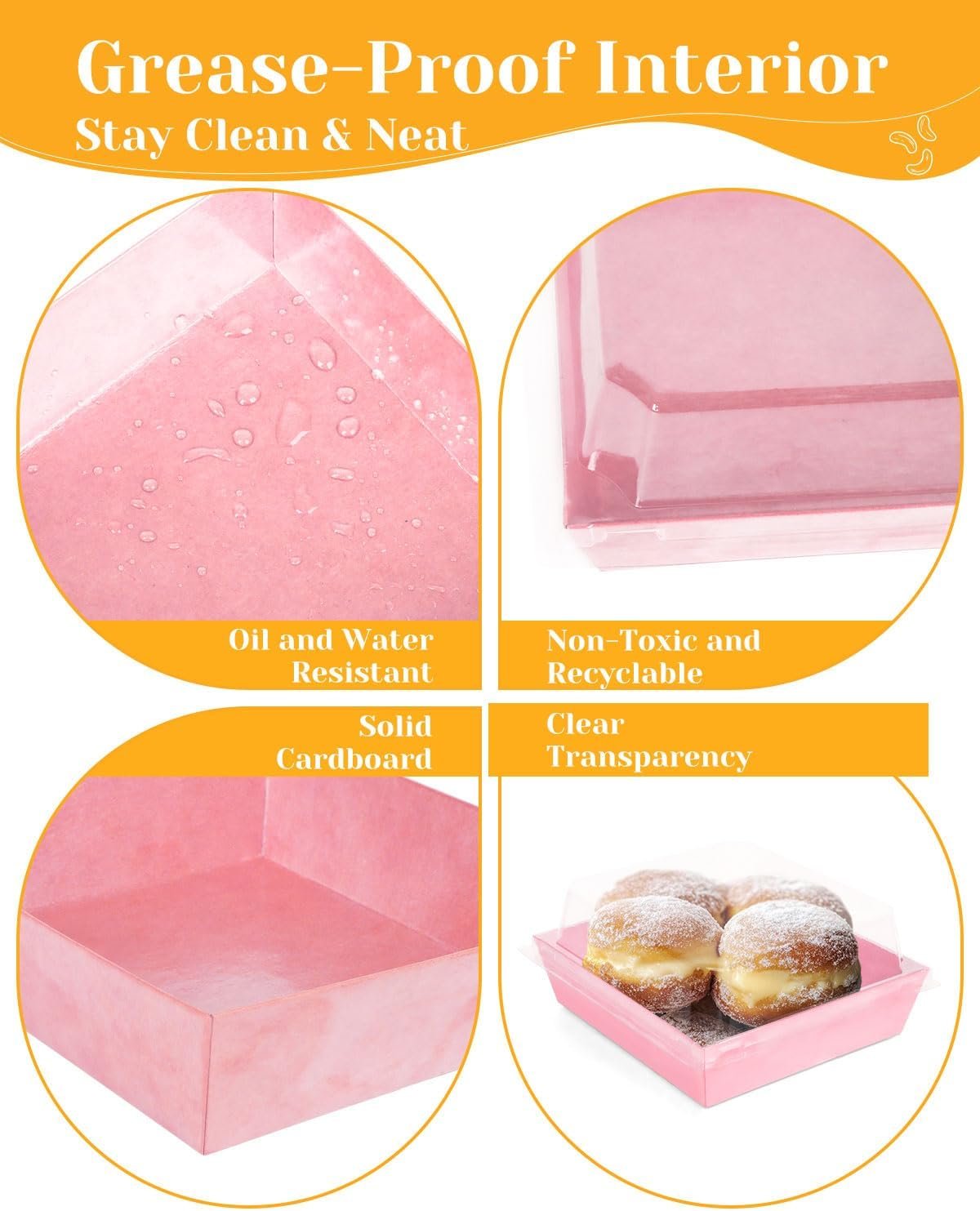 Grossiste en 60 Pack de Boîtes à Charcuterie Roses avec Couvercles Clairs, Petites Boîtes en Papier de 5 Pouces à Emporter avec Couvercle - Logo Personnalisé pour Favoris de Fête, Nourriture, Sushi, Biscuit, Part de Gâteau, Dessert, Sandwich - Fournisseur de Solutions en Vente en Gros