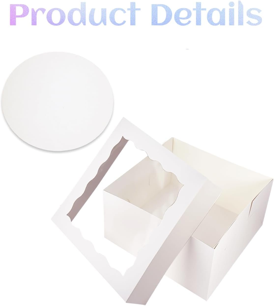 Grossiste en emballages de pâtisserie, Boîte à gâteau blanche 10x10x8 avec fenêtre, 4 ensembles de boîtes à gâteau et 4 plaques rondes de 10 pouces, 10 mètres de ruban en soie rose, OEM et fournisseur.
