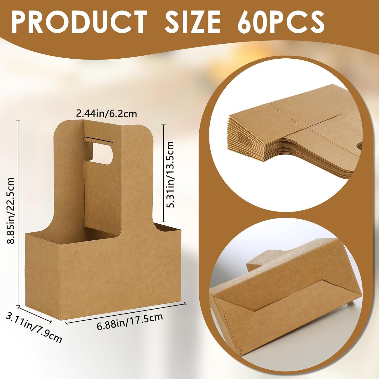 Grossiste 60 pcs Support à boissons en papier kraft brun pour 2 tasses avec poignée – Support à gobelet en papier jetable pour boissons chaudes ou froides, transport de tasses & porte-gobelets pour livraison de nourriture, Personnalisation de logo disponible, Fabricant européen.