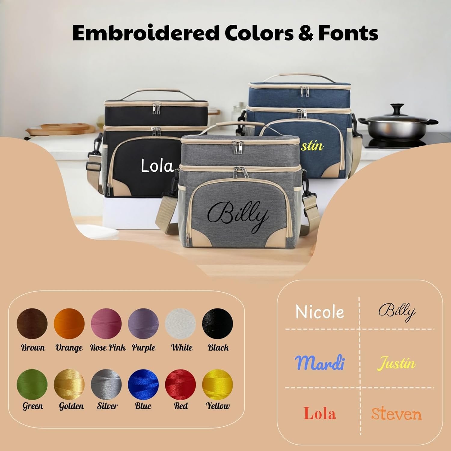 Sac de travail personnalisé avec compartiment déjeuner, Logo Personnalisé, boîte à lunch isolée extensible pour adultes, Fournisseur, idéale pour les femmes avec nom brodé, Grossiste.