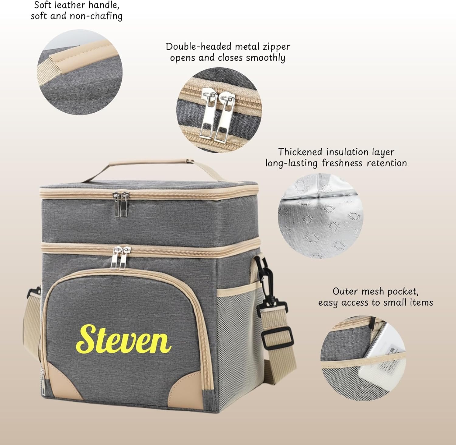 Sac de travail personnalisé avec compartiment déjeuner, Logo Personnalisé, boîte à lunch isolée extensible pour adultes, Fournisseur, idéale pour les femmes avec nom brodé, Grossiste.