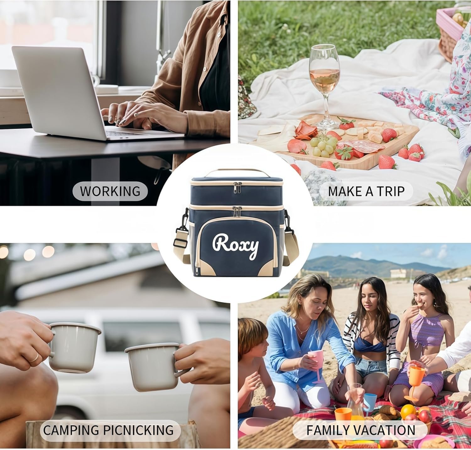 Sac de travail personnalisé avec compartiment déjeuner, Logo Personnalisé, boîte à lunch isolée extensible pour adultes, Fournisseur, idéale pour les femmes avec nom brodé, Grossiste.