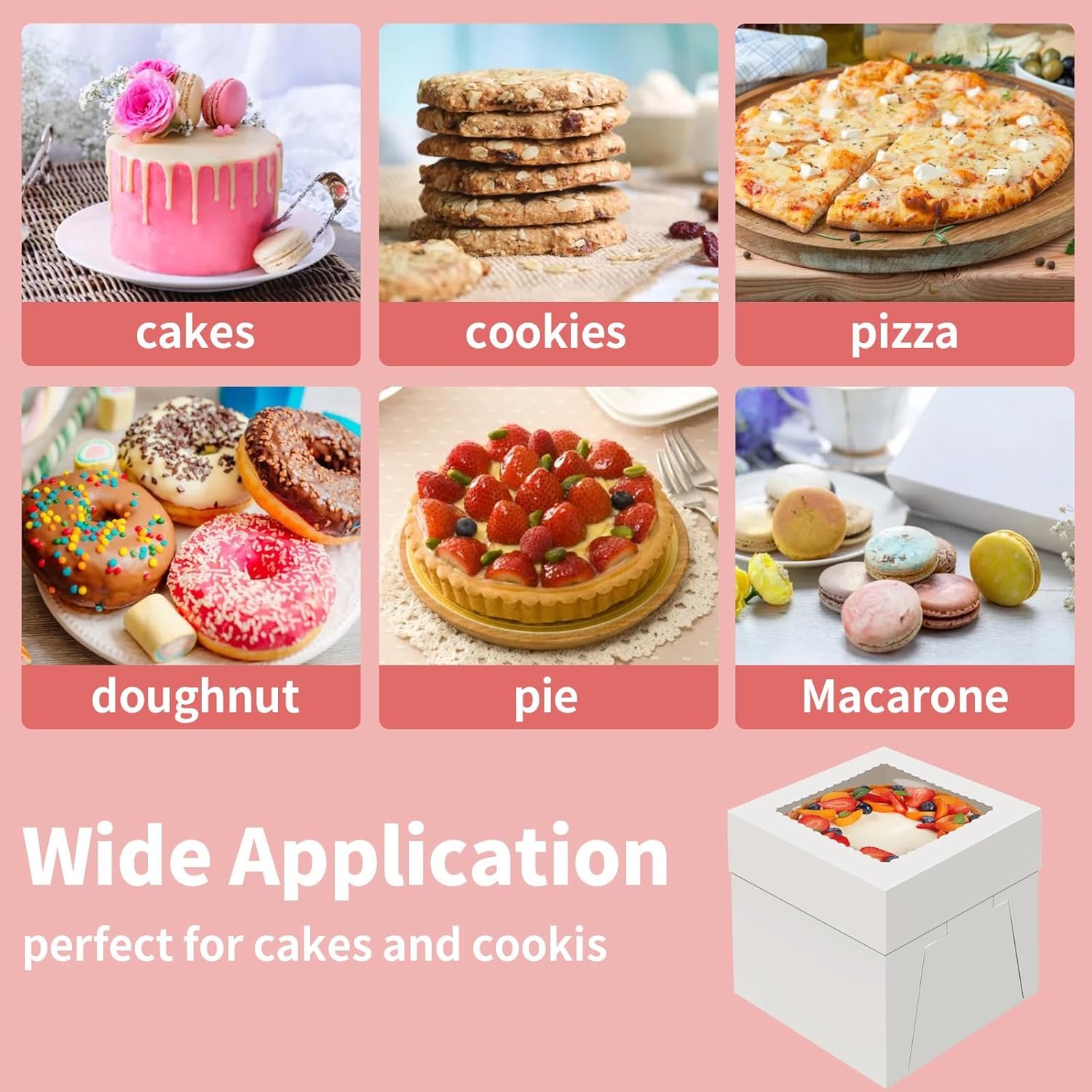 Grossiste de boîtes à gâteaux jetables 8 pouces, contenant des gâteaux à transporter avec un grand fenêtre, logo personnalisé, pour cupcakes, pâtisseries, et vente en gros (8×8×8 pouces). Grossiste de boîtes à gâteaux jetables 8 pouces, contenant des gâteaux à transporter avec un grand fenêtre, logo personnalisé, pour cupcakes, pâtisseries, et vente en gros (8×8×8 pouces).