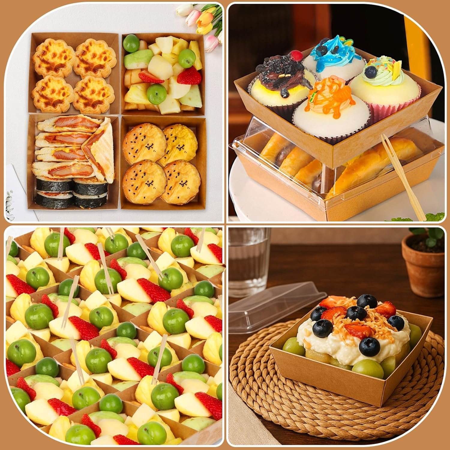 Grossiste en Vrac 24 Boîtes de Charcuterie Miniatures avec Couvercles Transparents, Conteneurs Alimentaires Jetables pour Desserts comme Sandwichs, Cookies, Sushis, Parts de Gâteau et Fraises, Marque Blanche disponible.