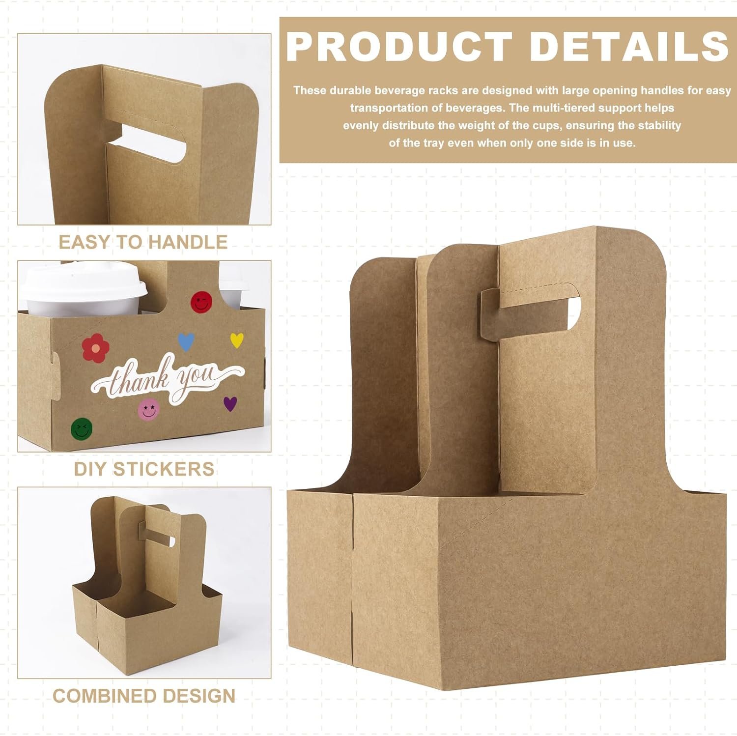 Grossiste 30 Pcs Porte-gobelet en Kraft Carton assemblables avec 30 autocollants Joyeux Anniversaire, OEM porte-gobelets à emporter pour cafés et boissons. Grossiste 30 Pcs Porte-gobelet en Kraft Carton assemblables avec 30 autocollants Joyeux Anniversaire, OEM porte-gobelets à emporter pour cafés et boissons.