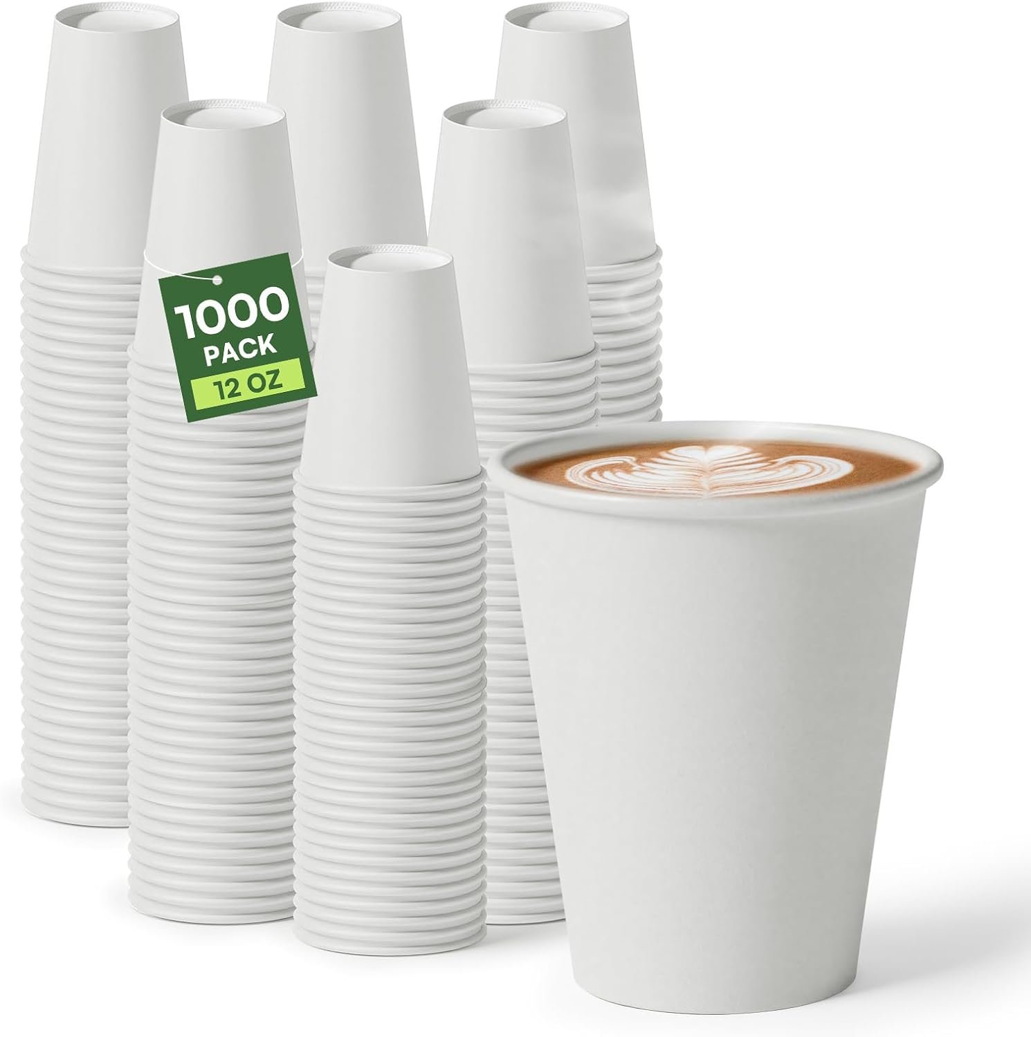 Gobelets en papier blancs 12 oz pour café, 1000 pièces en vrac, gobelets chauds étanches et sans BPA, 300GSM, gobelets à boire unbleachés pour la maison, le bureau et les soirées OEM.