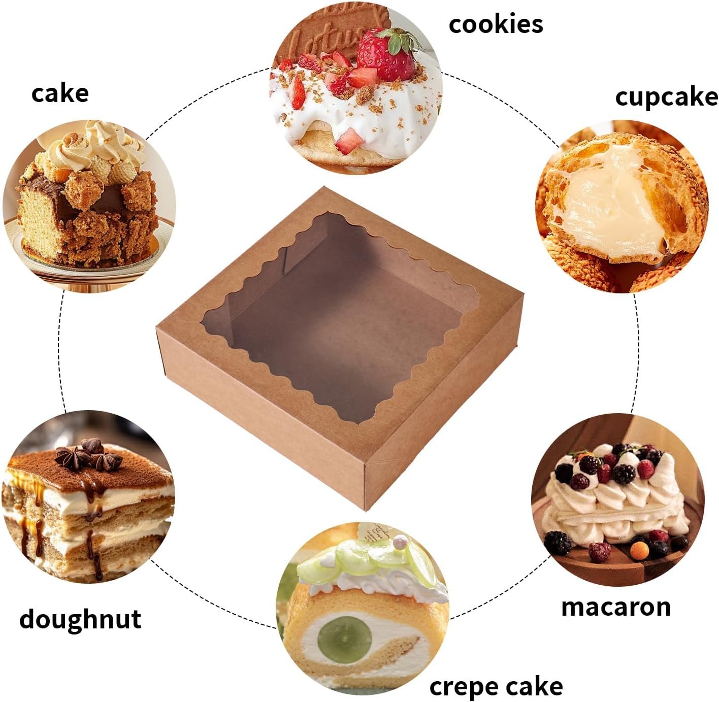 Boîte à pâtisserie 50 pcs 8x8x2.5 pouces avec fenêtre, pour gâteau, pâtisserie, chocolat - Vente en gros, logo personnalisé, fournisseur.