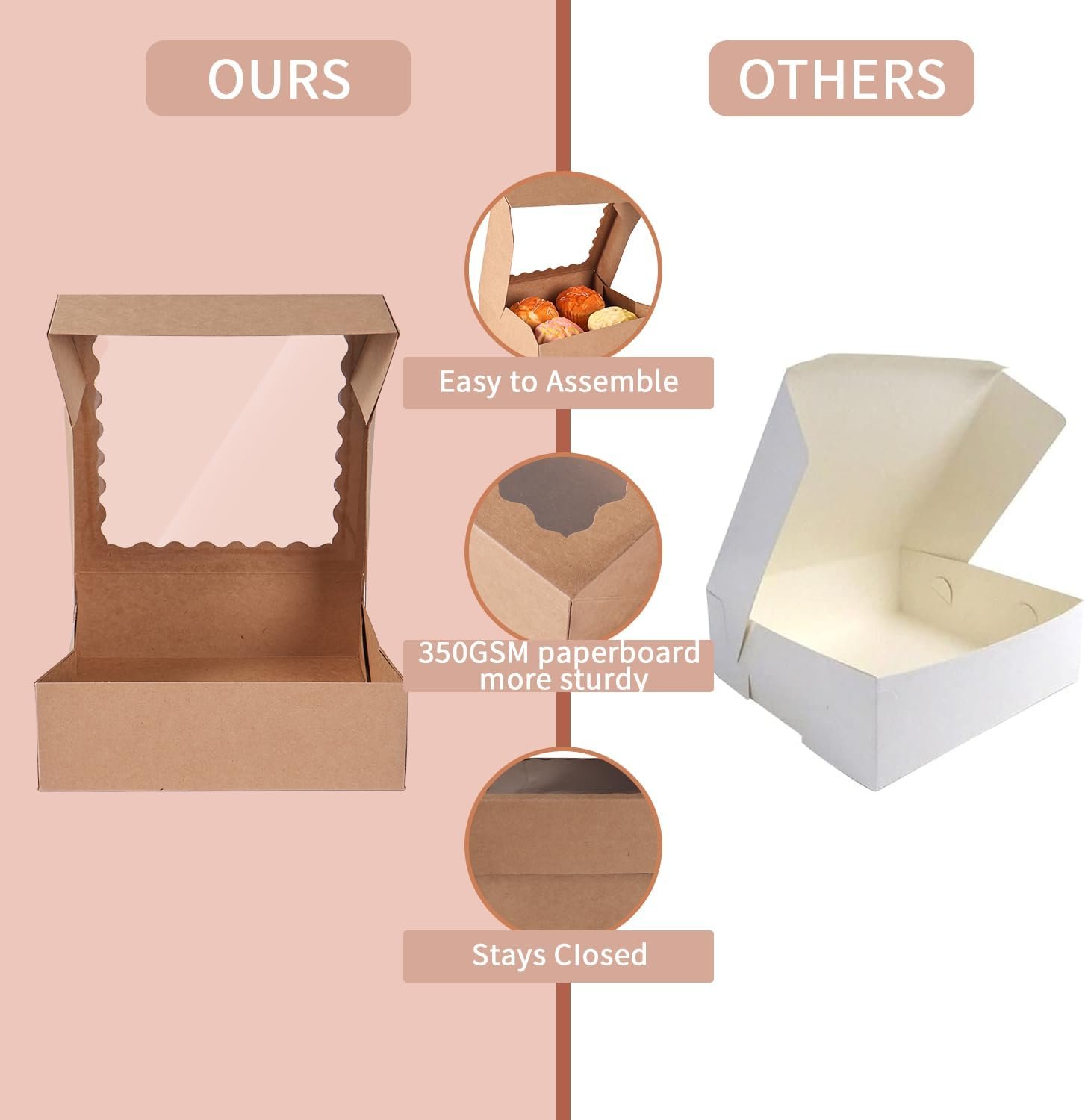 Boîte à pâtisserie 50 pcs 8x8x2.5 pouces avec fenêtre, pour gâteau, pâtisserie, chocolat - Vente en gros, logo personnalisé, fournisseur.