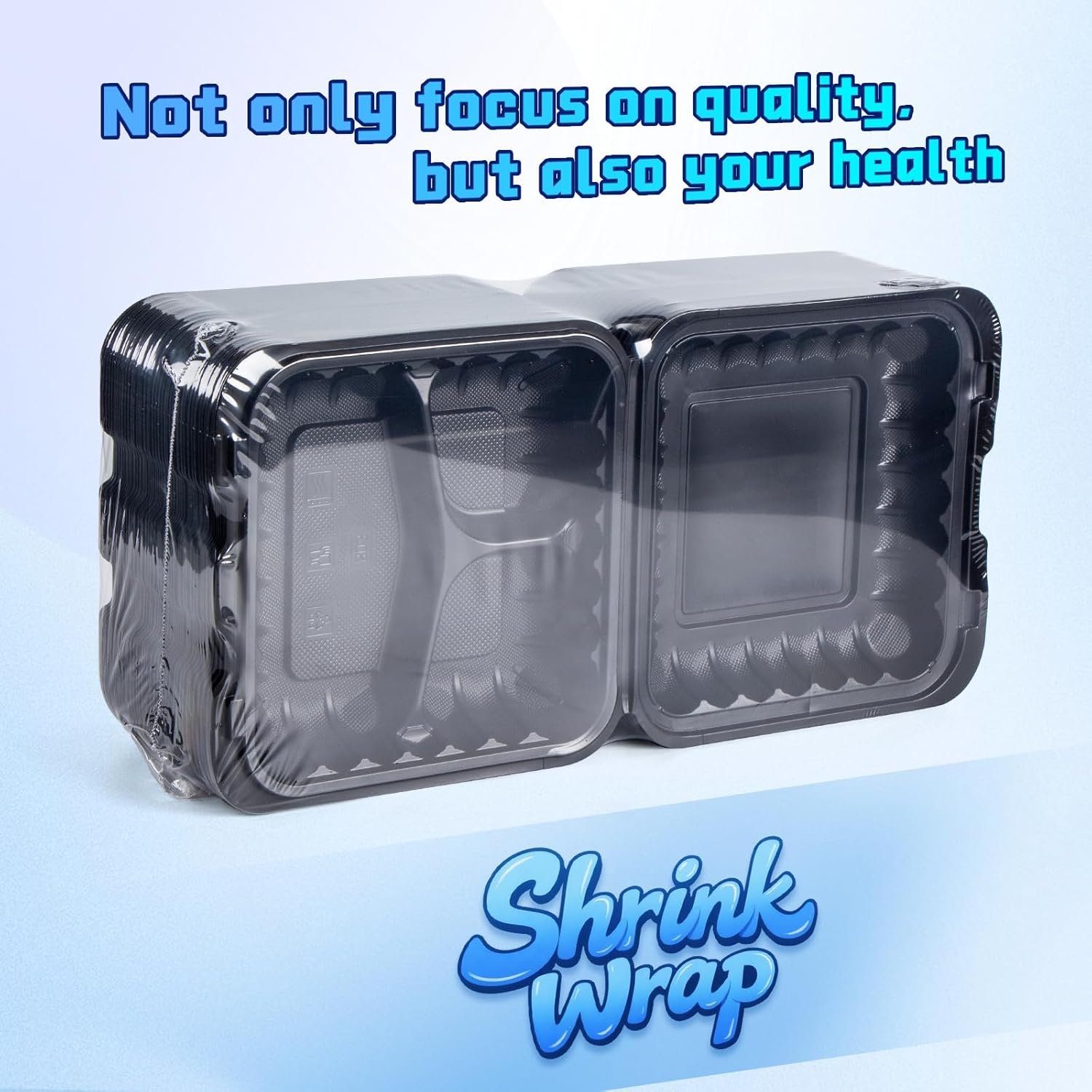 Grossiste Contenants Alimentaires 55 Pack 8x8 34 oz BPA Gratuit | Fabricant Réutilisables & jetables solides Clamshell à emporter | Logo Personnalisé Boîte à Lunch 3 Compartiments Micro-ondable