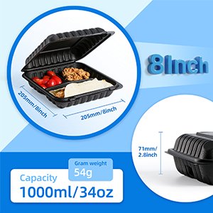 Grossiste Contenants Alimentaires 55 Pack 8x8 34 oz BPA Gratuit | Fabricant Réutilisables & jetables solides Clamshell à emporter | Logo Personnalisé Boîte à Lunch 3 Compartiments Micro-ondable