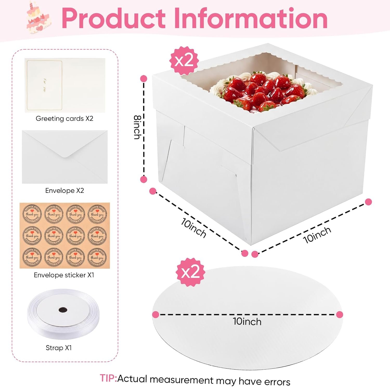 Box de gâteau en gros avec fenêtres – 2 emballages 10 x 10 x 8 pouces, avec supports à gâteaux, autocollants, enveloppes, cartes de vœux et rubans – Fabricant de boîtes jetables pour gâteaux et cupcakes, logo personnalisé. Box de gâteau en gros avec fenêtres – 2 emballages 10 x 10 x 8 pouces, avec supports à gâteaux, autocollants, enveloppes, cartes de vœux et rubans – Fabricant de boîtes jetables pour gâteaux et cupcakes, logo personnalisé.