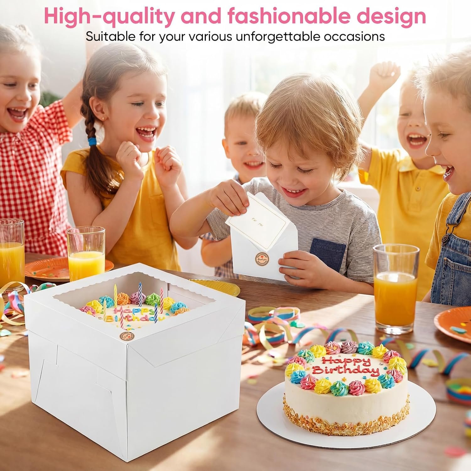 Box de gâteau en gros avec fenêtres – 2 emballages 10 x 10 x 8 pouces, avec supports à gâteaux, autocollants, enveloppes, cartes de vœux et rubans – Fabricant de boîtes jetables pour gâteaux et cupcakes, logo personnalisé. Box de gâteau en gros avec fenêtres – 2 emballages 10 x 10 x 8 pouces, avec supports à gâteaux, autocollants, enveloppes, cartes de vœux et rubans – Fabricant de boîtes jetables pour gâteaux et cupcakes, logo personnalisé.