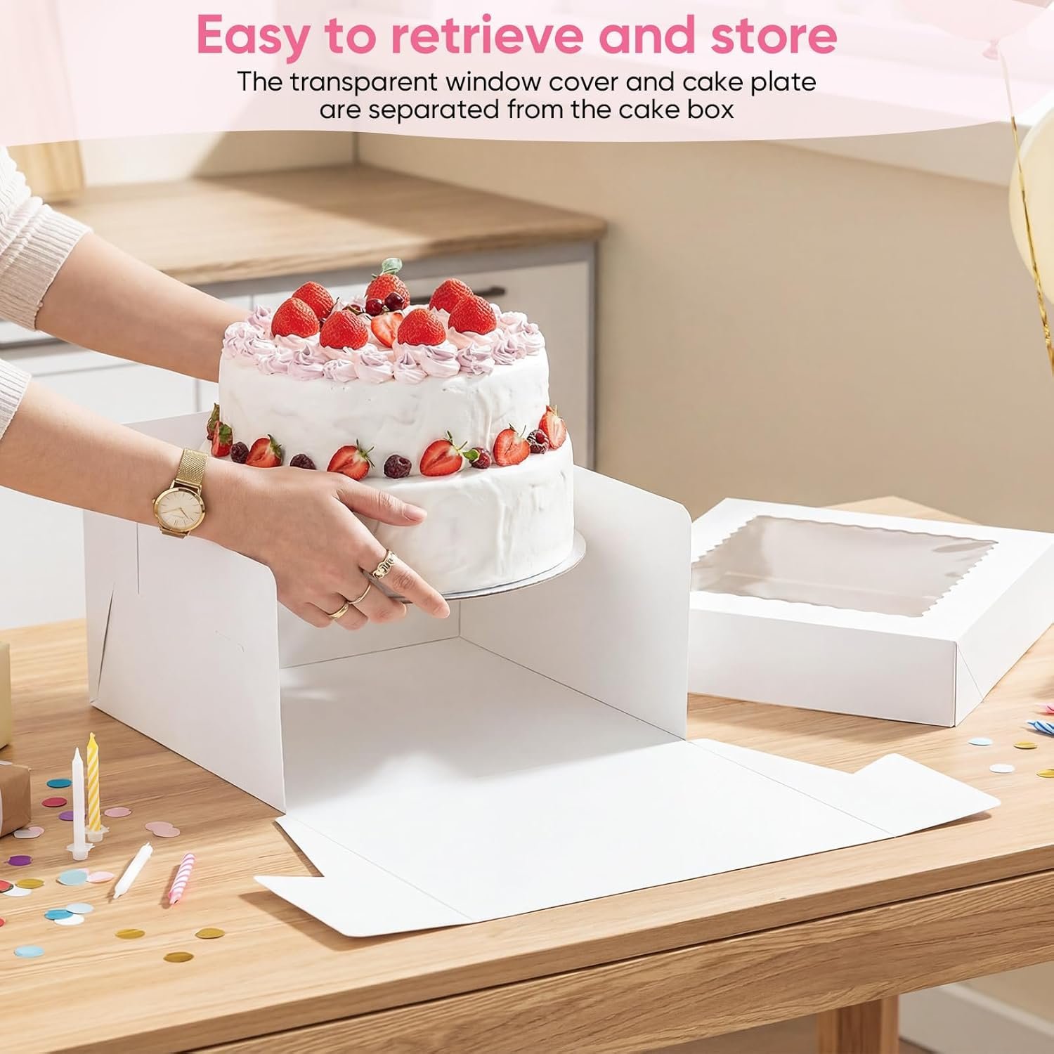 Box de gâteau en gros avec fenêtres – 2 emballages 10 x 10 x 8 pouces, avec supports à gâteaux, autocollants, enveloppes, cartes de vœux et rubans – Fabricant de boîtes jetables pour gâteaux et cupcakes, logo personnalisé. Box de gâteau en gros avec fenêtres – 2 emballages 10 x 10 x 8 pouces, avec supports à gâteaux, autocollants, enveloppes, cartes de vœux et rubans – Fabricant de boîtes jetables pour gâteaux et cupcakes, logo personnalisé.
