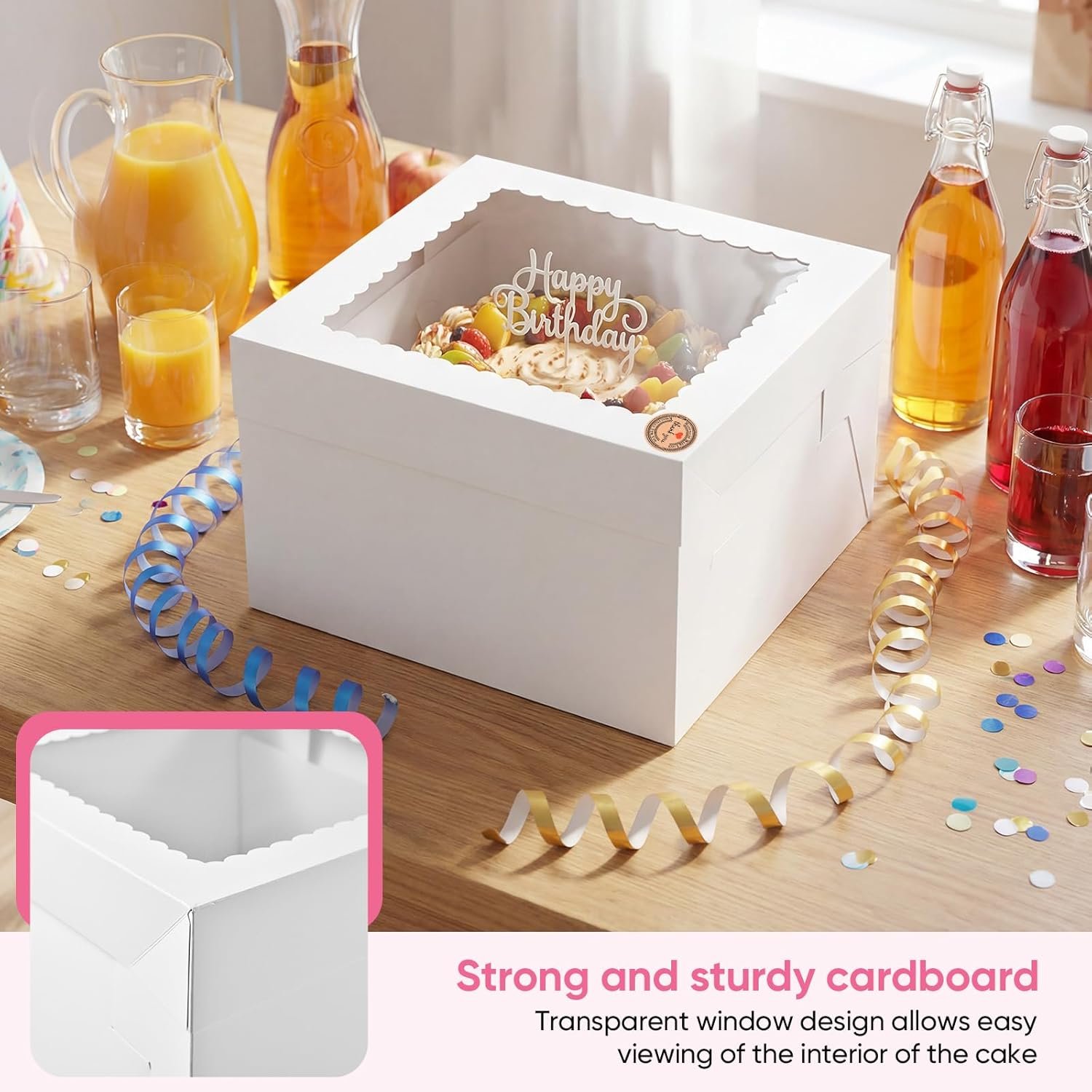 Box de gâteau en gros avec fenêtres – 2 emballages 10 x 10 x 8 pouces, avec supports à gâteaux, autocollants, enveloppes, cartes de vœux et rubans – Fabricant de boîtes jetables pour gâteaux et cupcakes, logo personnalisé. Box de gâteau en gros avec fenêtres – 2 emballages 10 x 10 x 8 pouces, avec supports à gâteaux, autocollants, enveloppes, cartes de vœux et rubans – Fabricant de boîtes jetables pour gâteaux et cupcakes, logo personnalisé.